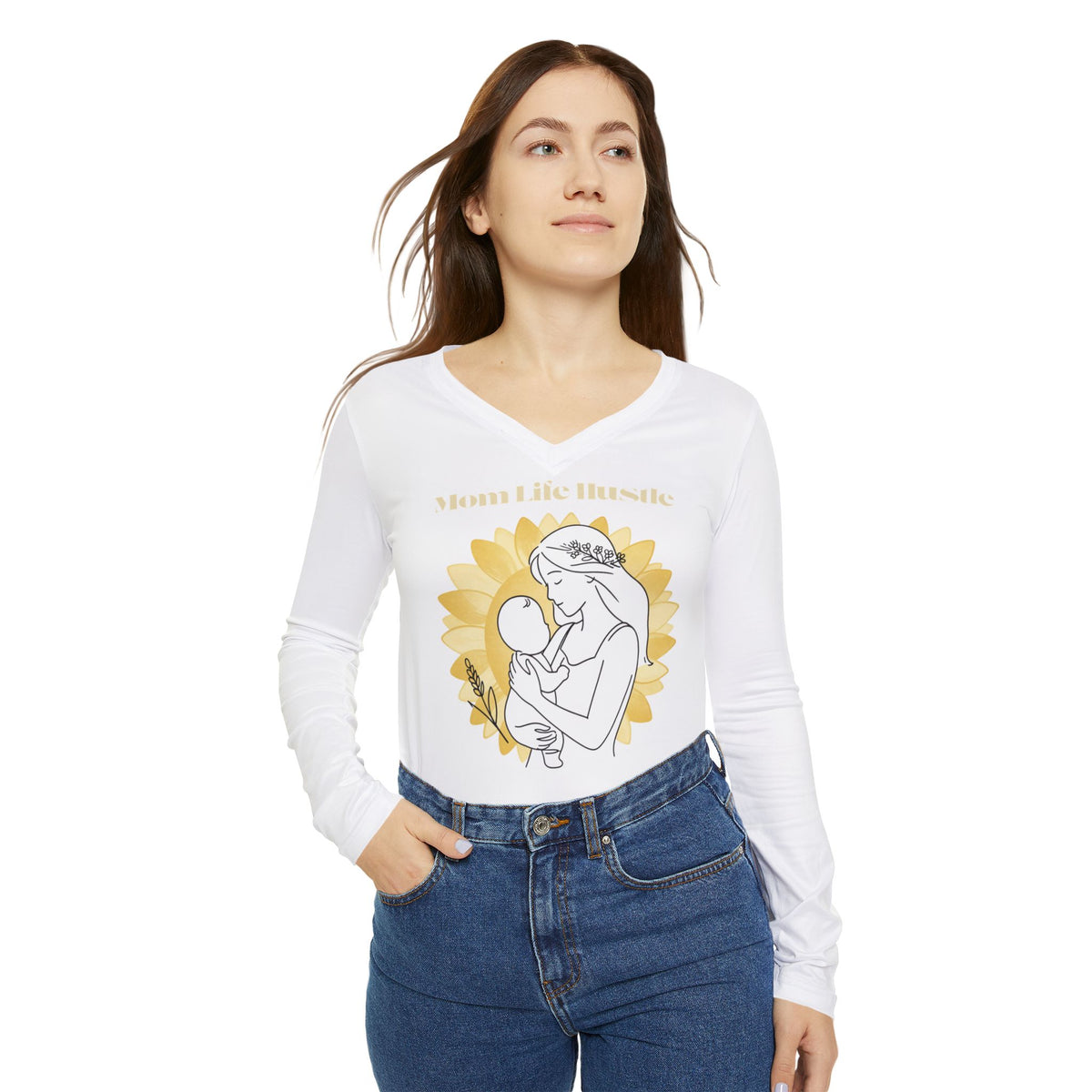 Blooming Mom Life Hustle Long Sleeve V-Neck Shirt