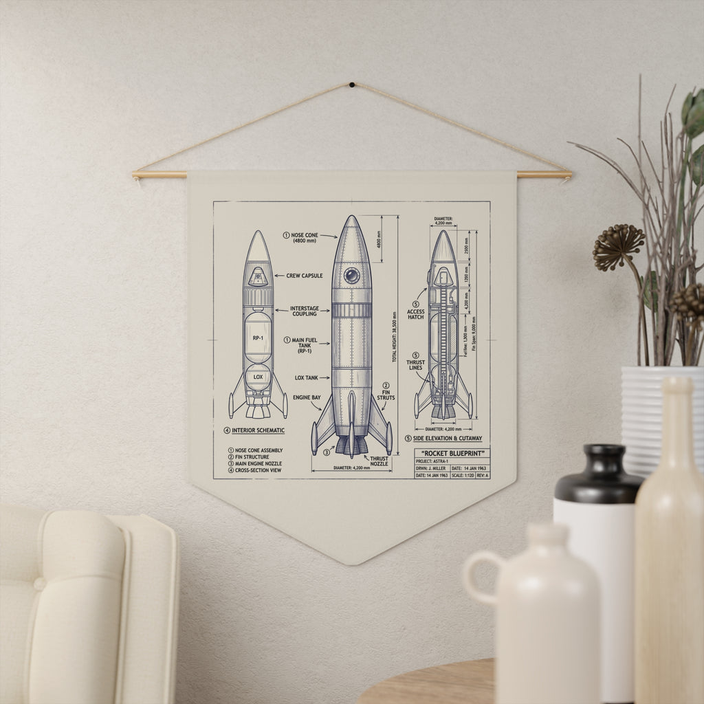 Pennant Banner | Vintage Rocket Blueprint Wall Decor