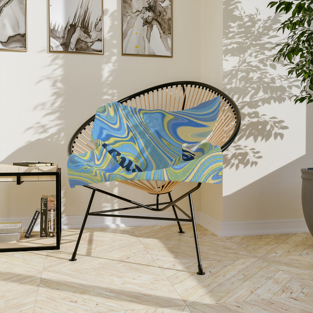 Customizable Blue-Yellow Marble Velveteen Throw