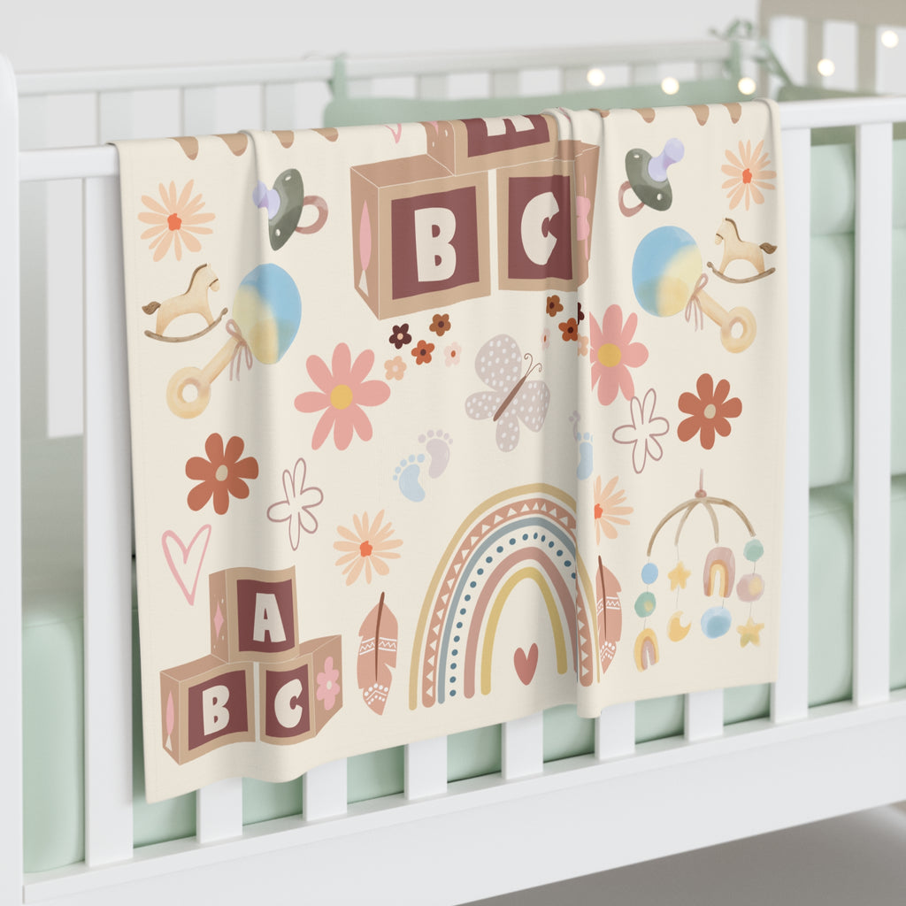 Baby Swaddle Blanket | Pastel Lambs, ABC Blocks & Rainbows Newborn Swaddle