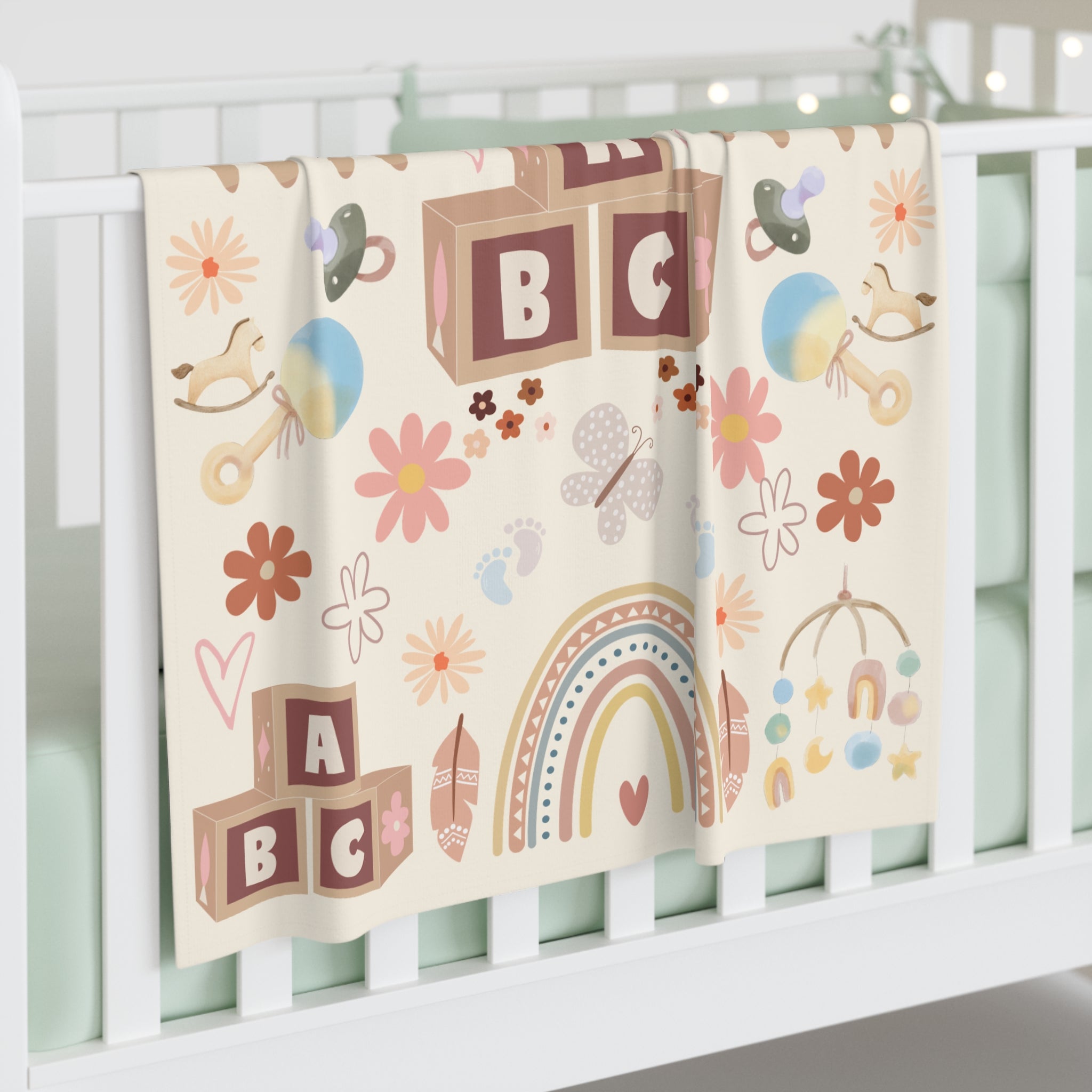 Baby Swaddle Blanket | Pastel Lambs, ABC Blocks & Rainbows Newborn Swaddle
