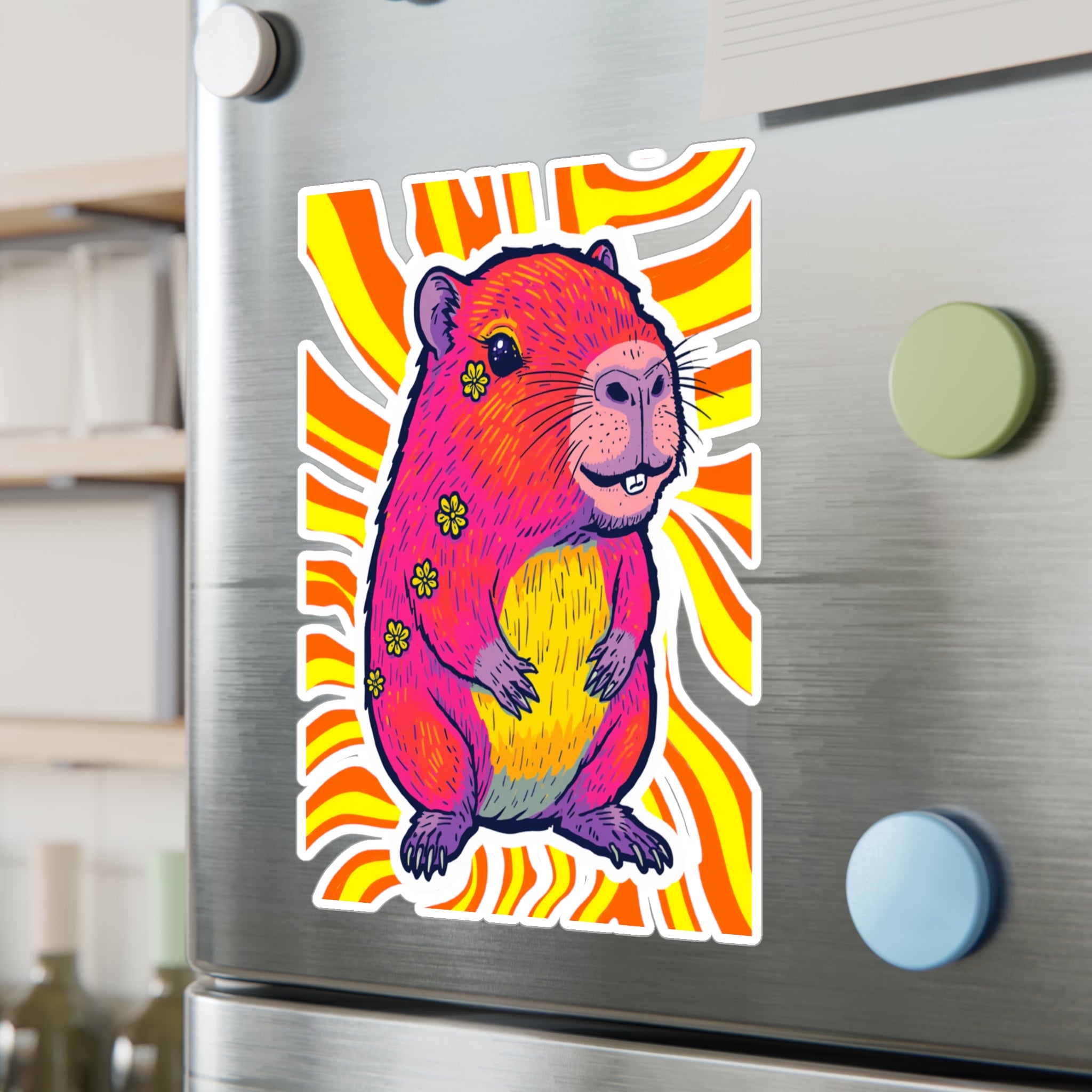 Vinyl Decal | Bright Retro Swirl Psychedelic Flower Guinea Pig Kiss-Cut Sticker