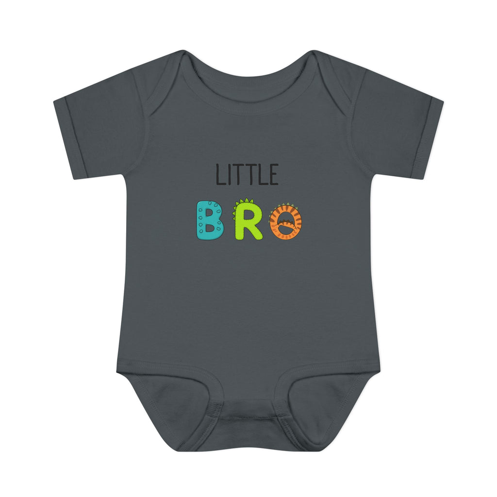 Baby Bodysuit | 'Little Bro' Sibling Infant Onesie with Colorful Dino Letters