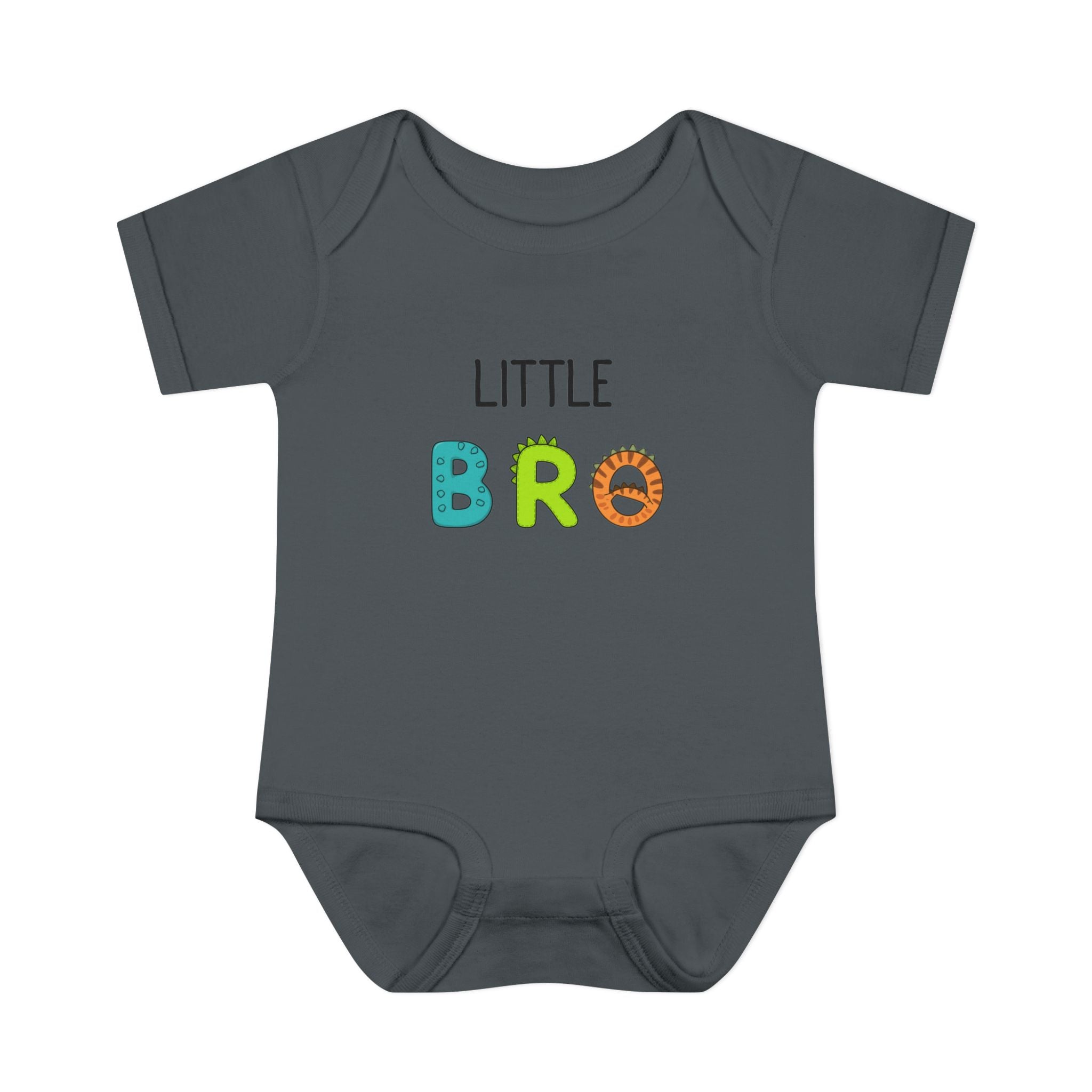 Baby Bodysuit | 'Little Bro' Sibling Infant Onesie with Colorful Dino Letters