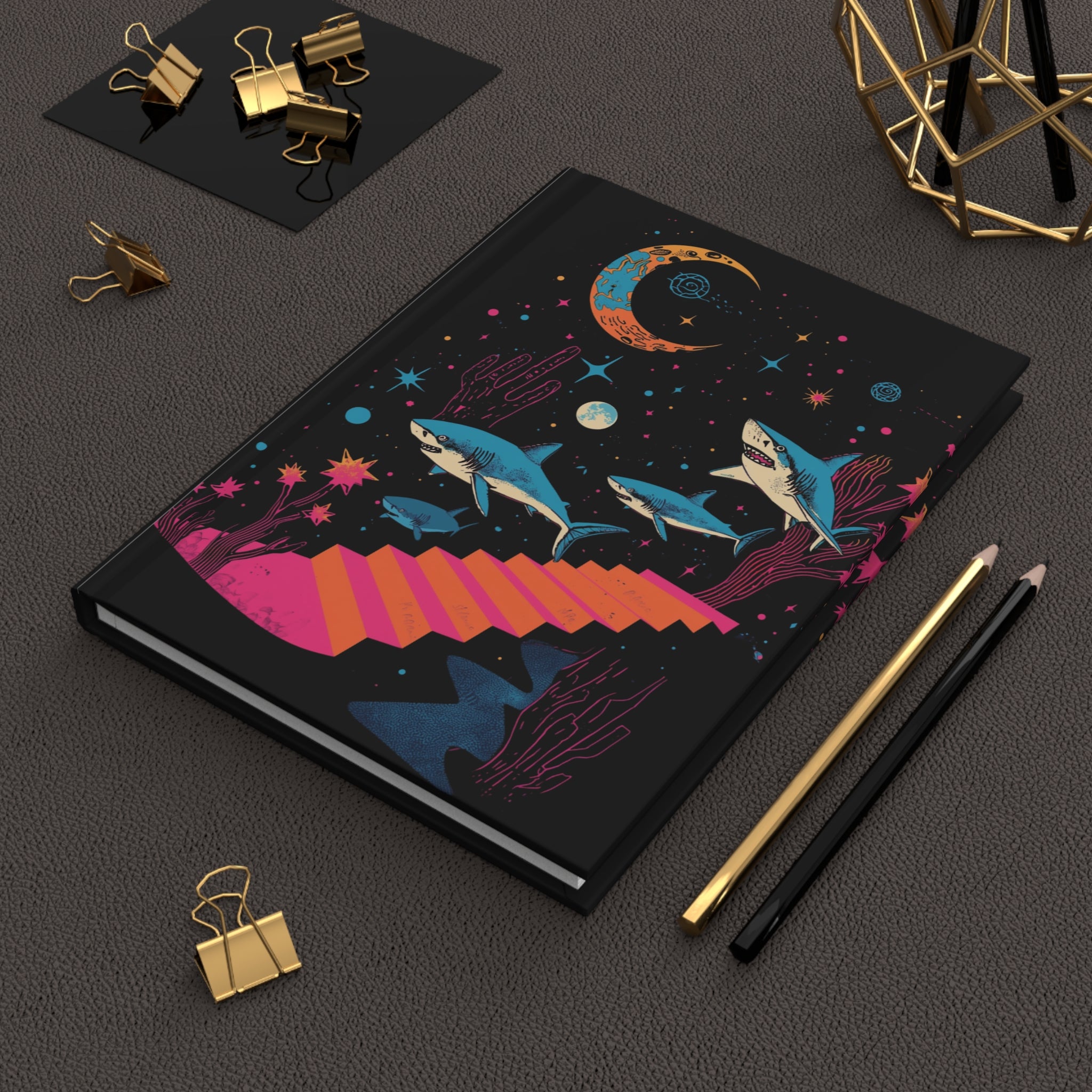 Journal | Surreal Sharks Moonlit Stairs Hardcover Notebook