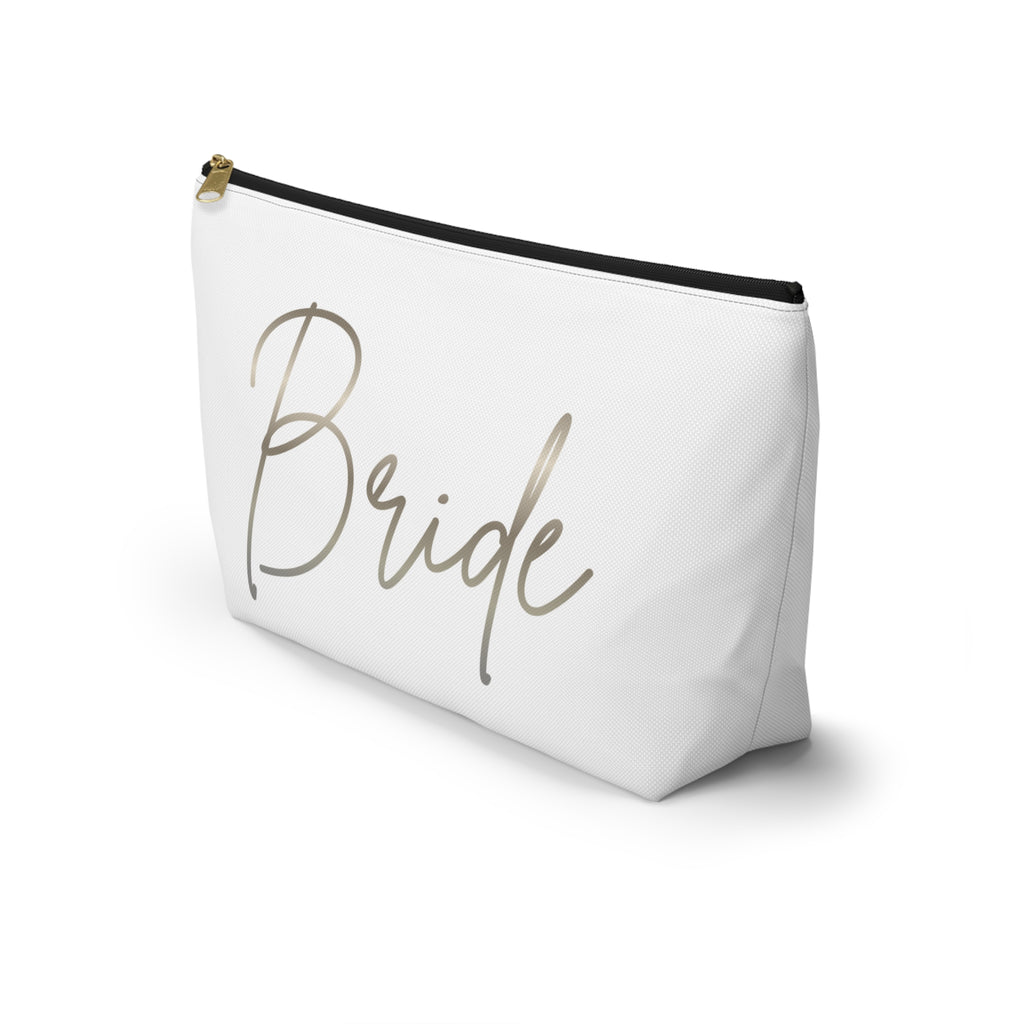 T Bottom Accessory Pouch | Silver 'Bride' Script Cosmetic Bag