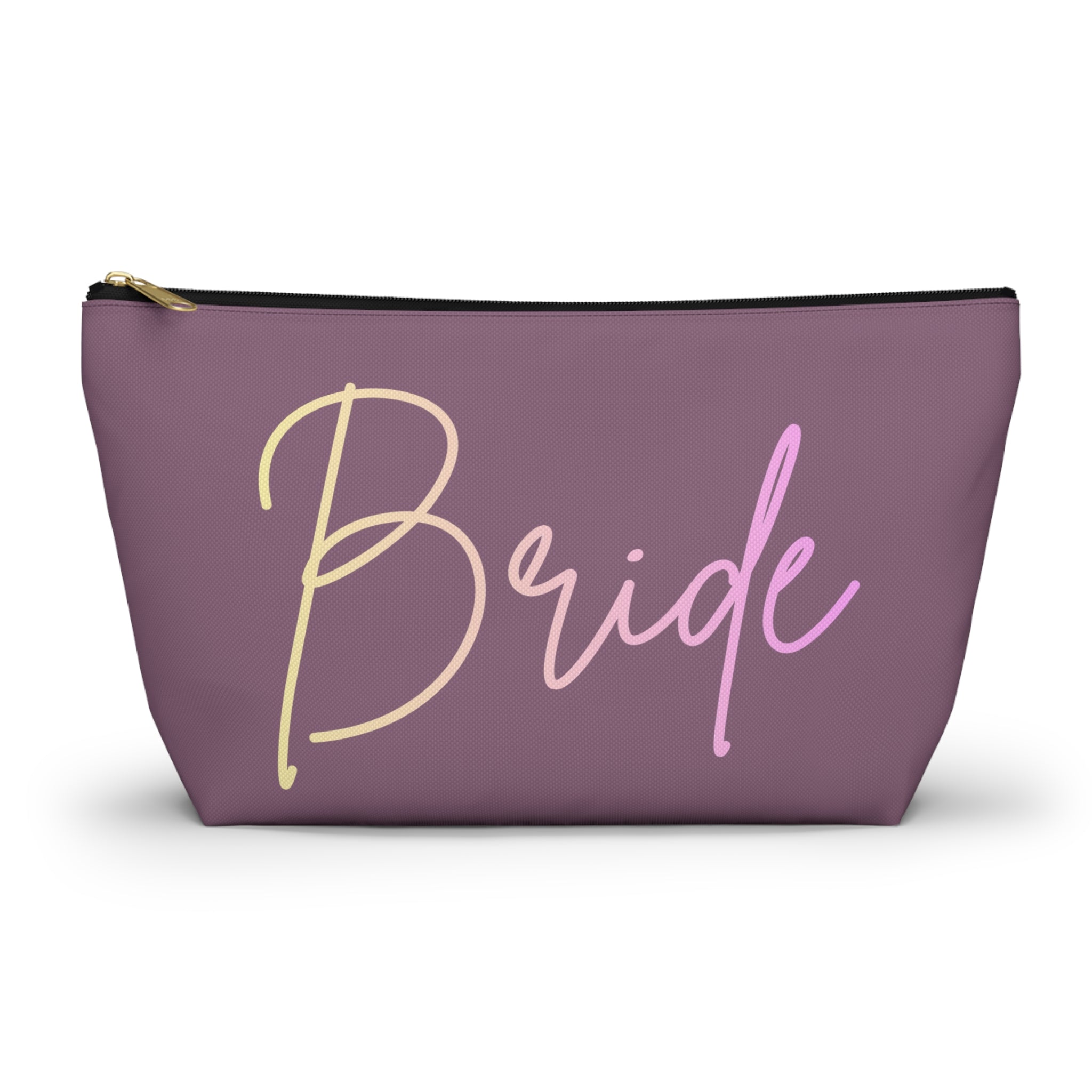 T Bottom Accessory Pouch | 'Bride' Script Muted Mauve and Pastel Cosmetic Bag