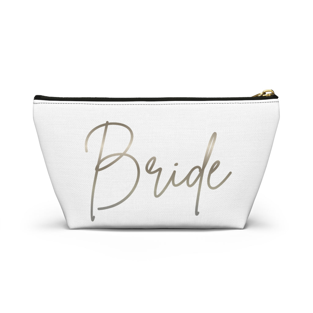 T Bottom Accessory Pouch | Silver 'Bride' Script Cosmetic Bag