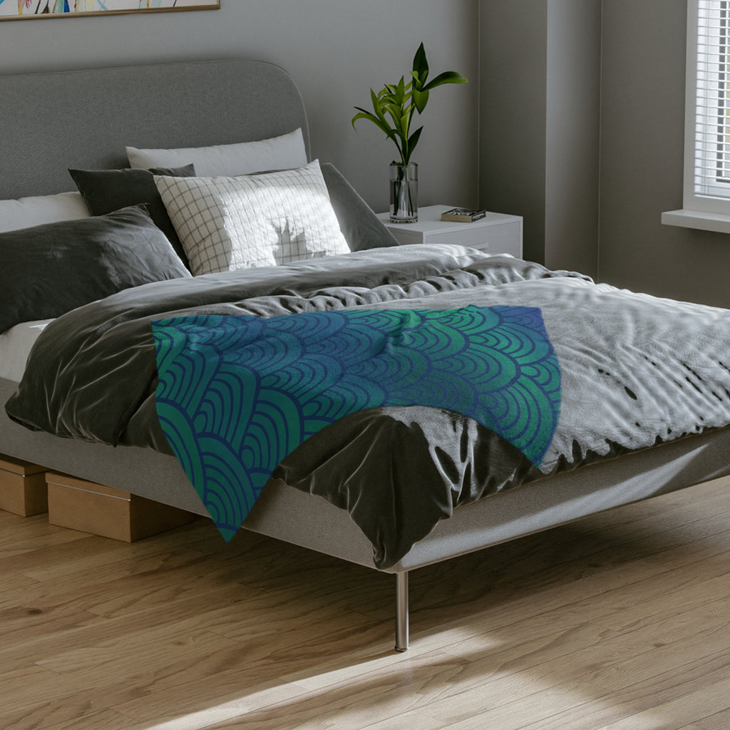 Green-to-Blue with Waves Microfiber Throw