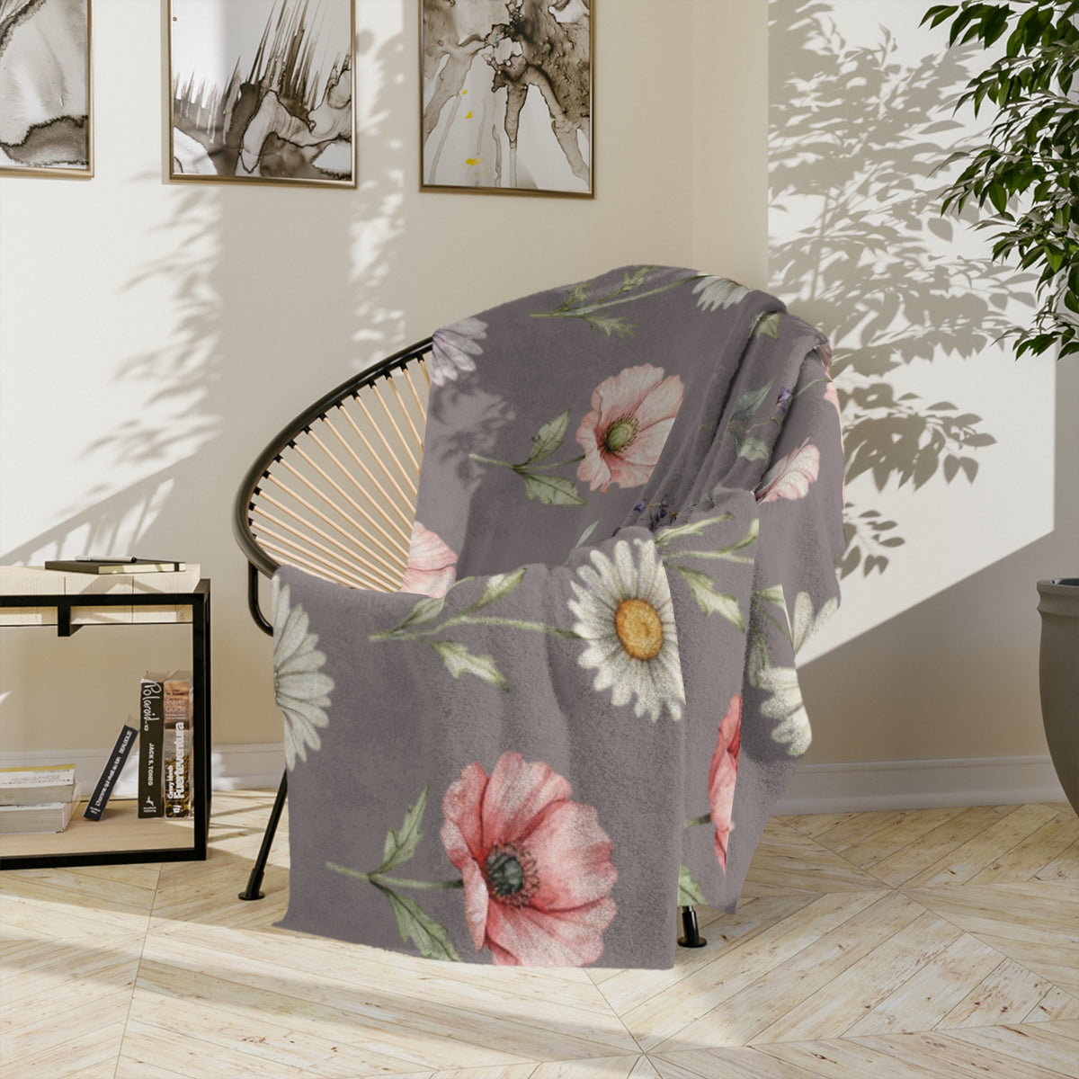 Wildflowers on Mauve Microfiber Throw