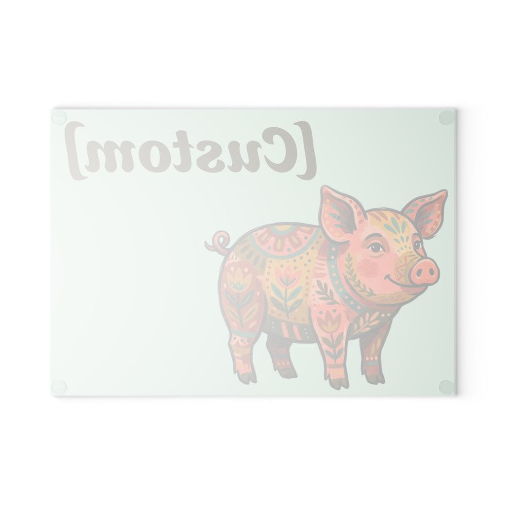 Glass Cutting Board | Customizable Floral Folk Art Pig Kitchen Decor