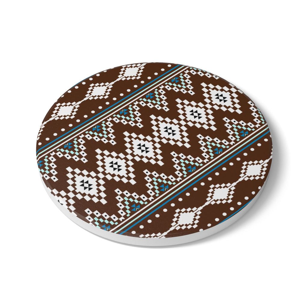 Coasters | Brown Southwestern Diamond Pattern Ceramic Cork Backed Coasters
