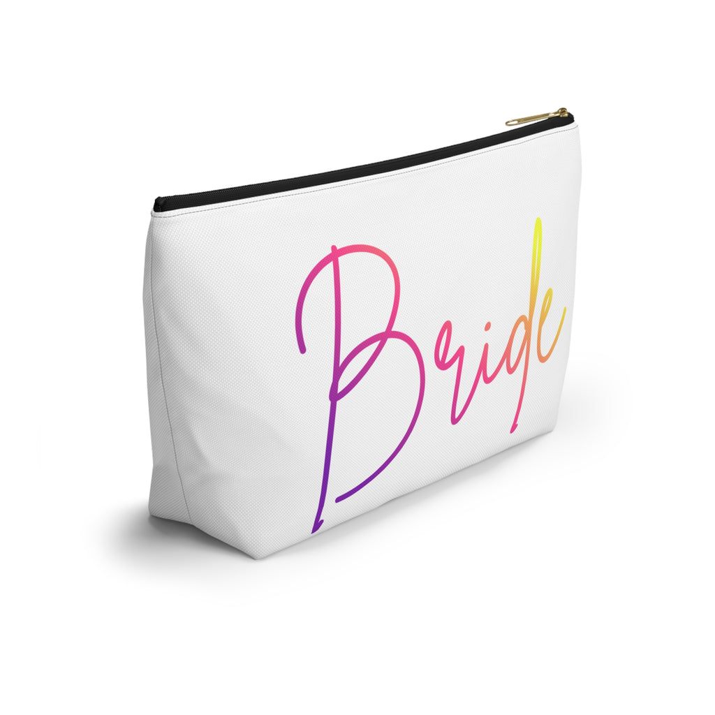 T Bottom Accessory Pouch | 'Bride' Script in Rainbow Colors Cosmetic Bag