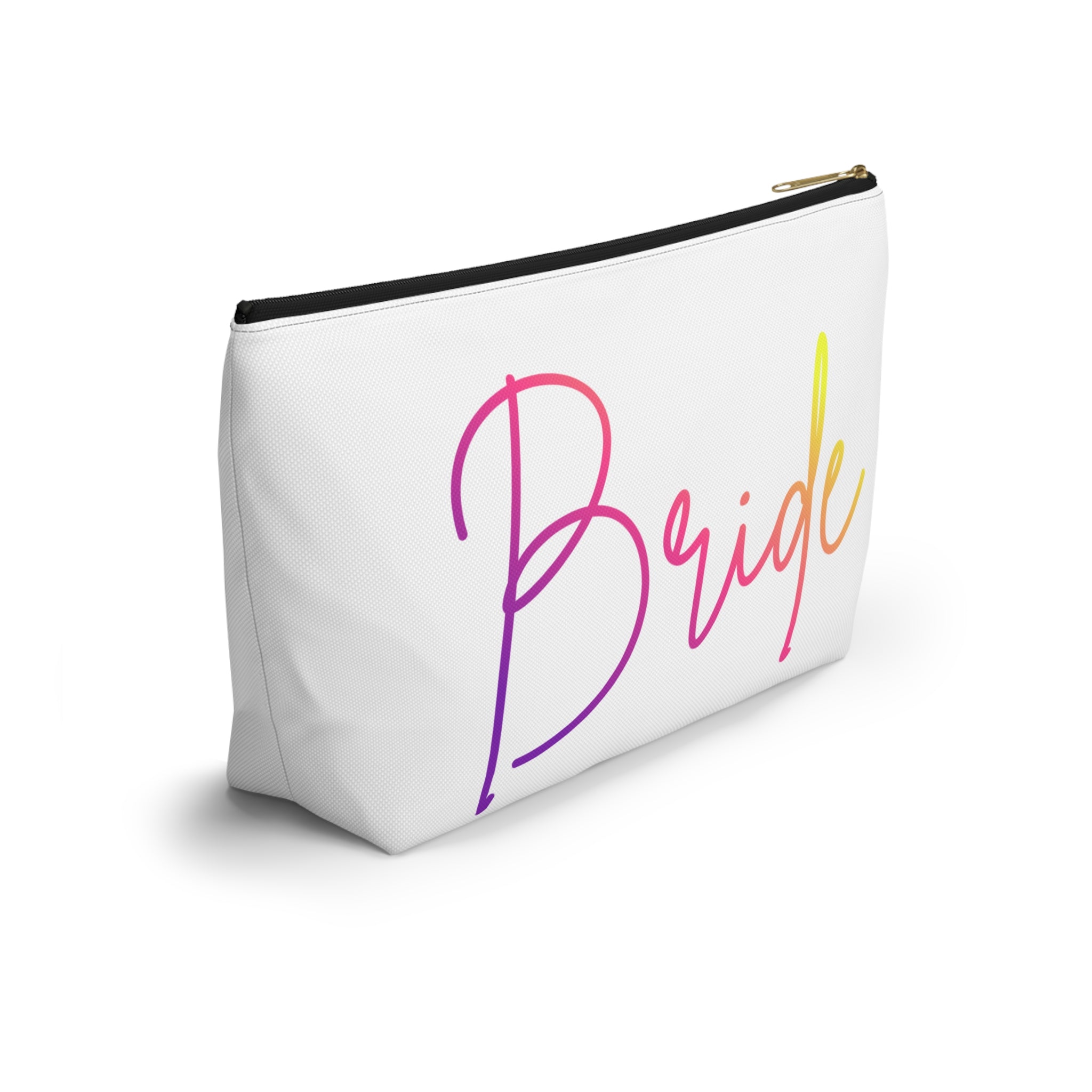 T Bottom Accessory Pouch | 'Bride' Script in Rainbow Colors Cosmetic Bag