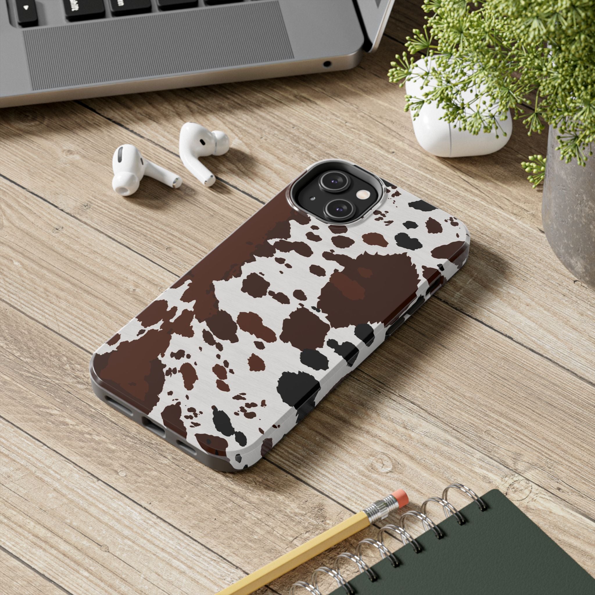 Phone Case | Brown & White Cowhide Pattern Tough Protective Cover