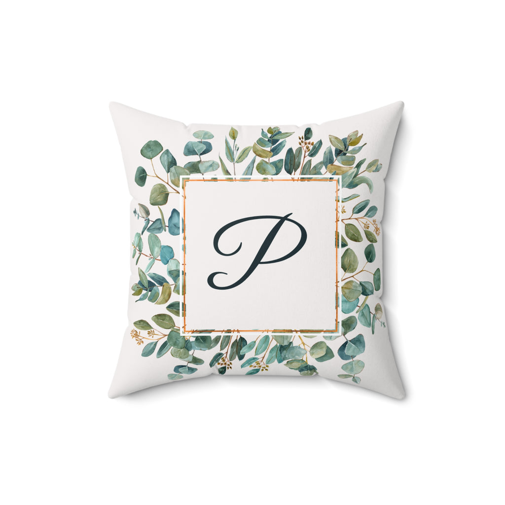 Throw Pillow | Customizable Monogram Botanical Wreath Square Pillow