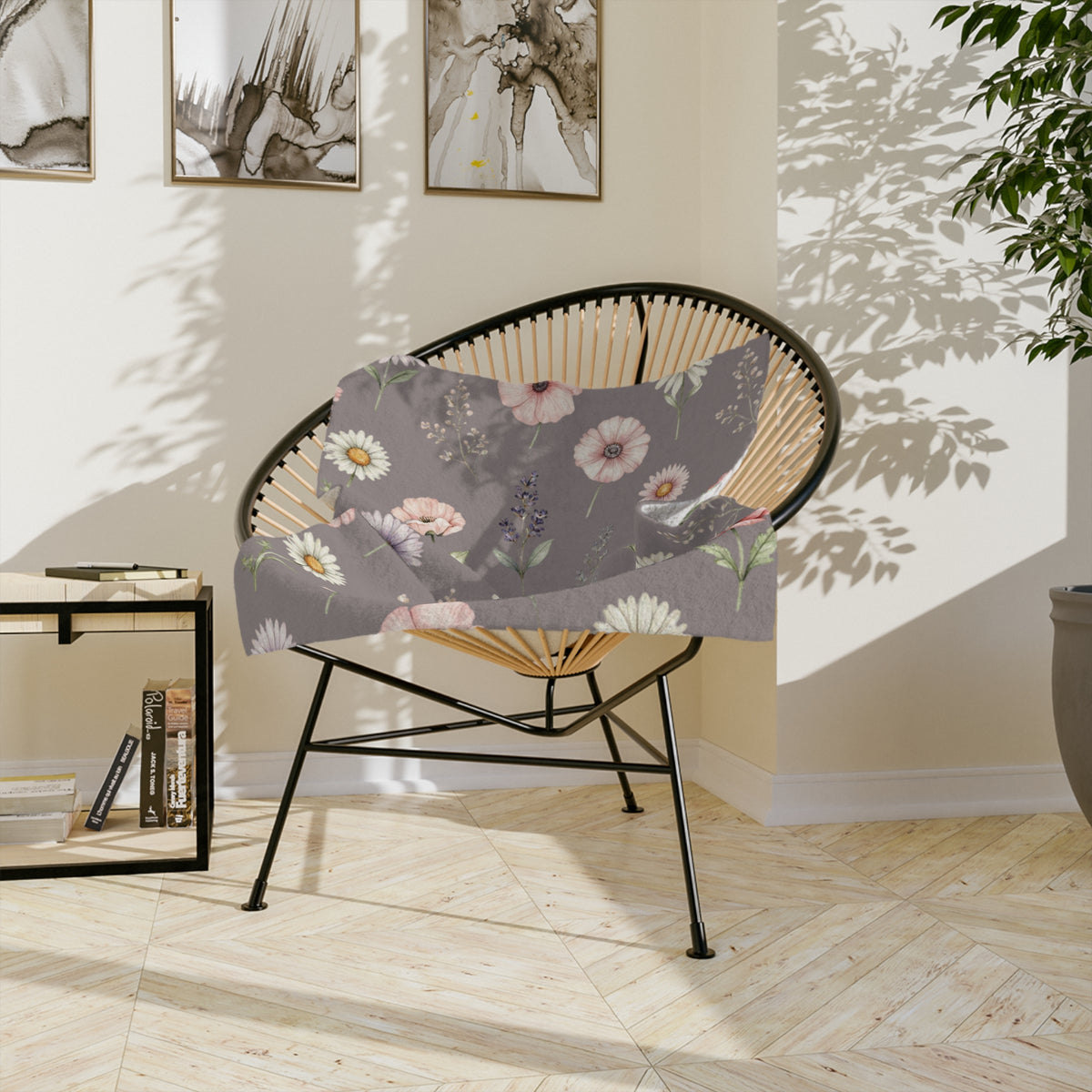 Wildflowers on Mauve Microfiber Throw