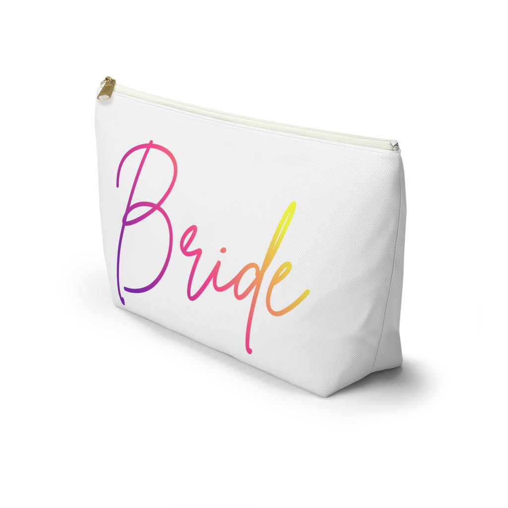 T Bottom Accessory Pouch | 'Bride' Script in Rainbow Colors Cosmetic Bag