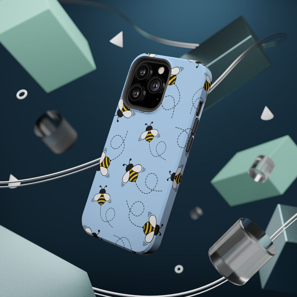Phone Case | Sky Blue Bee Pattern Magnetic Impact-Resistant Phone Case