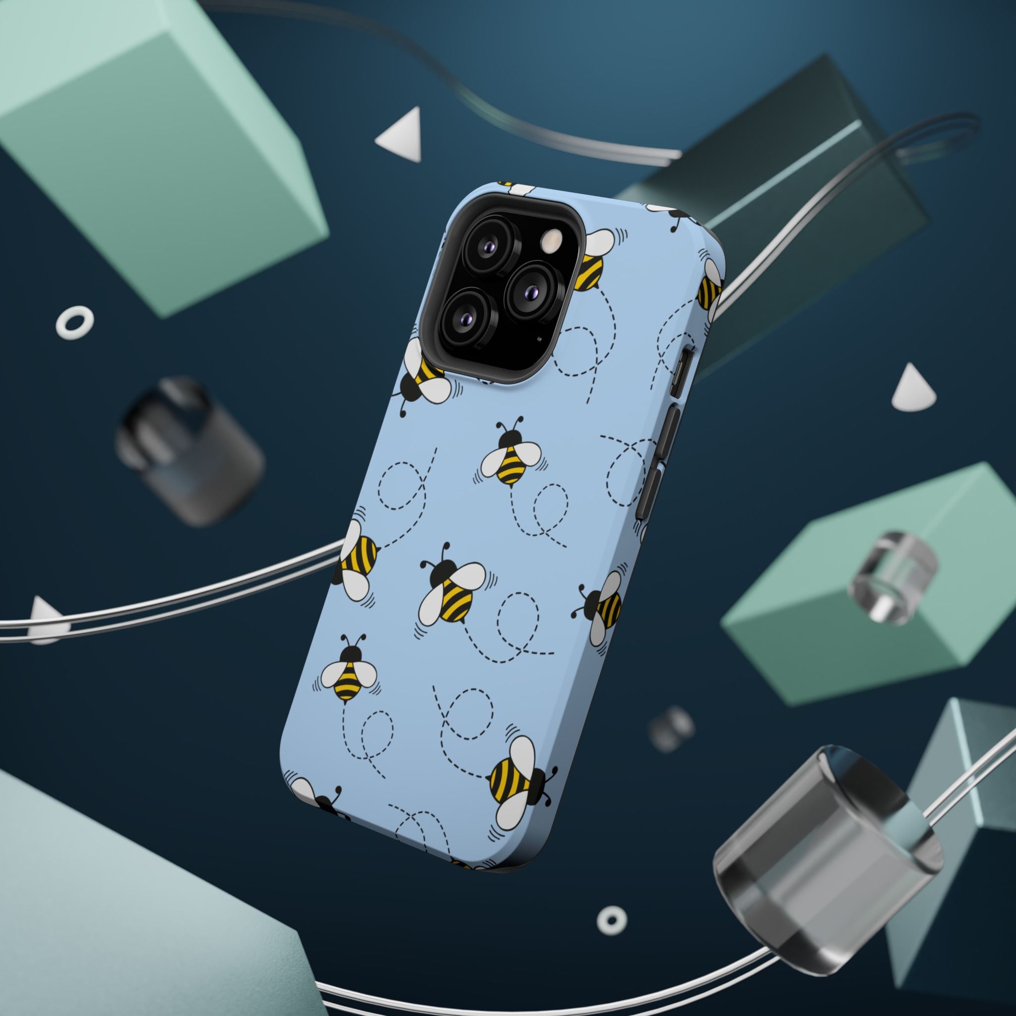 Phone Case | Sky Blue Bee Pattern Magnetic Impact-Resistant Phone Case