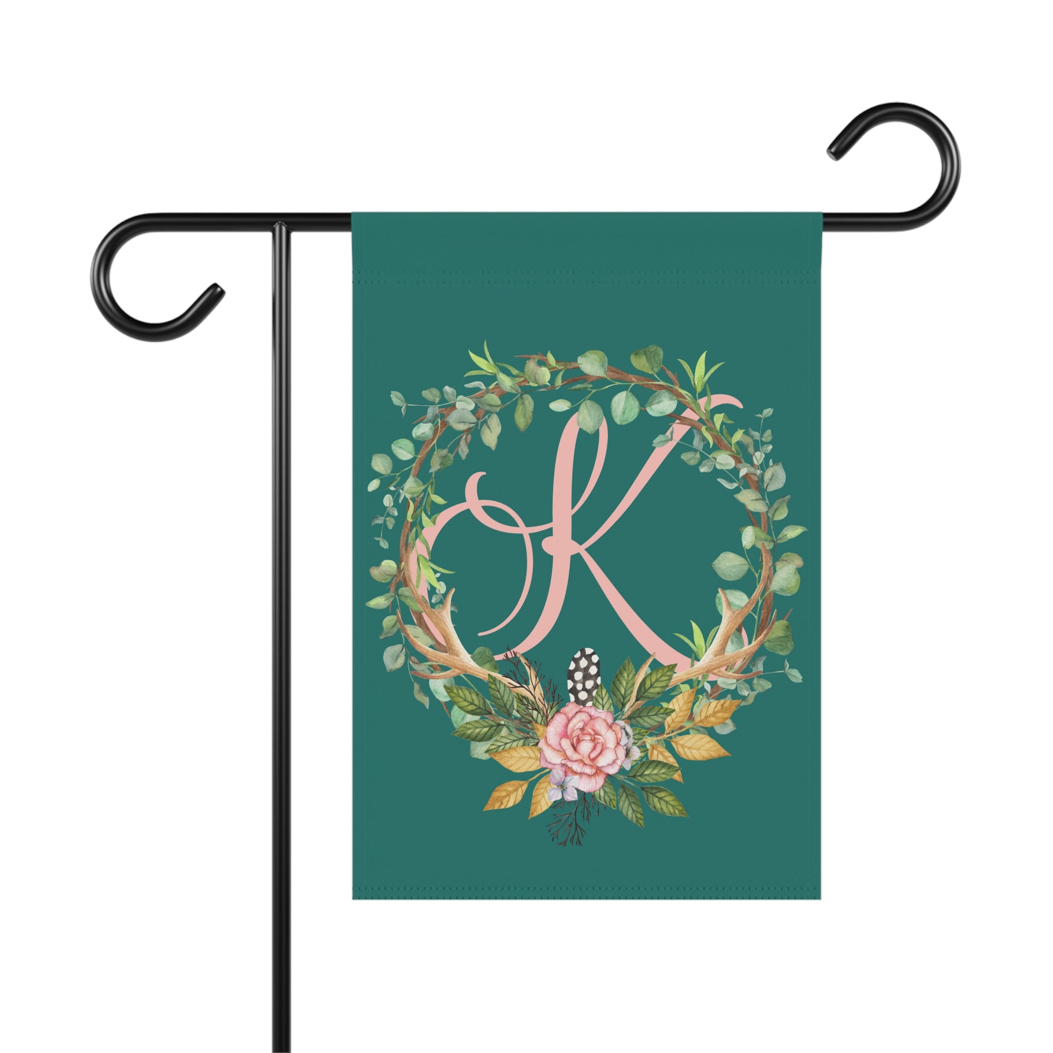 Home & Garden Banner | 'K' Monogram Floral Boho Wreath Flag