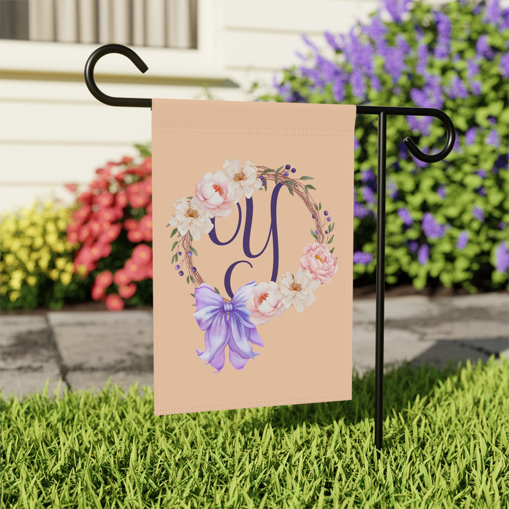 Home & Garden Banner | 'Y' Monogram Peach Wreath Flag