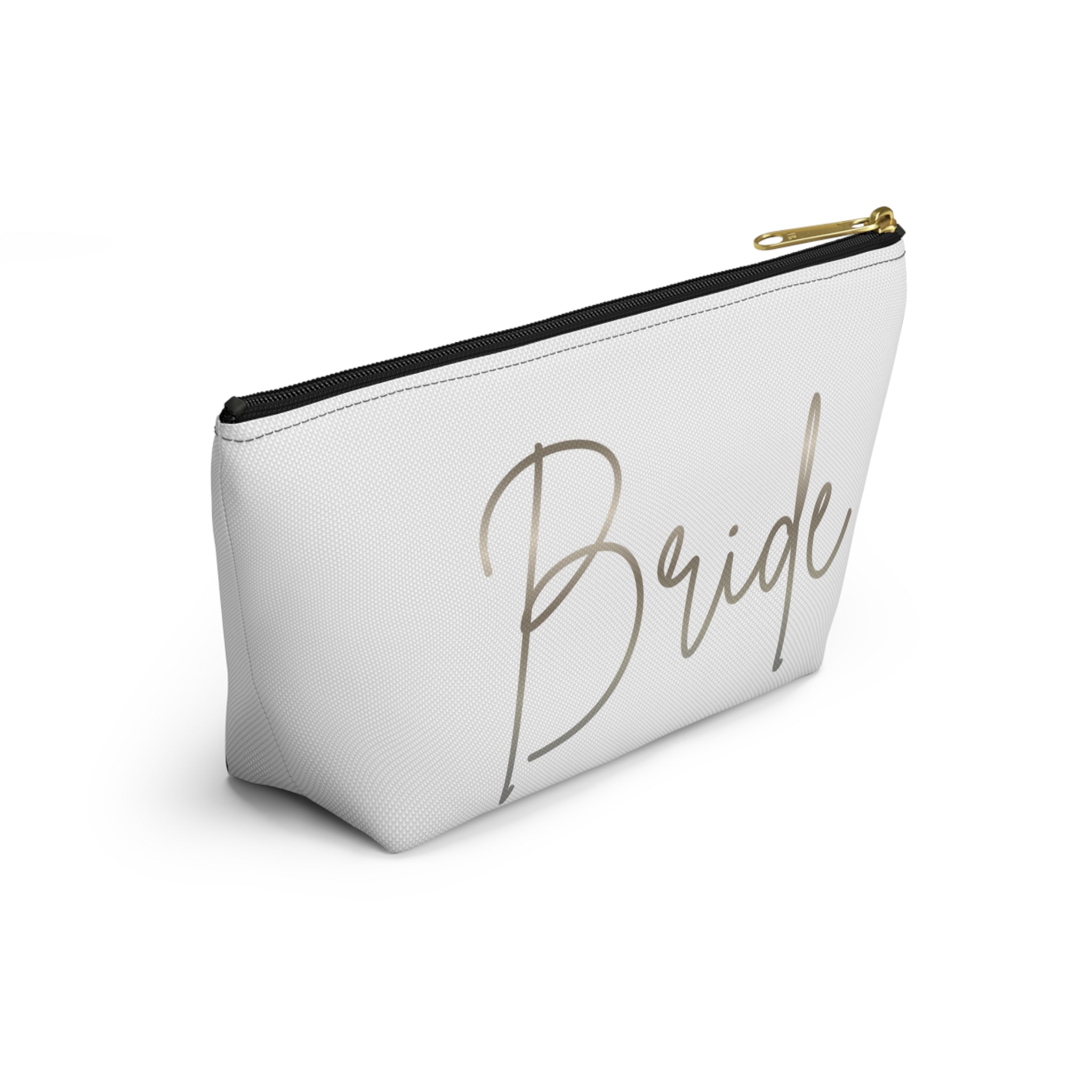 T Bottom Accessory Pouch | Silver 'Bride' Script Cosmetic Bag