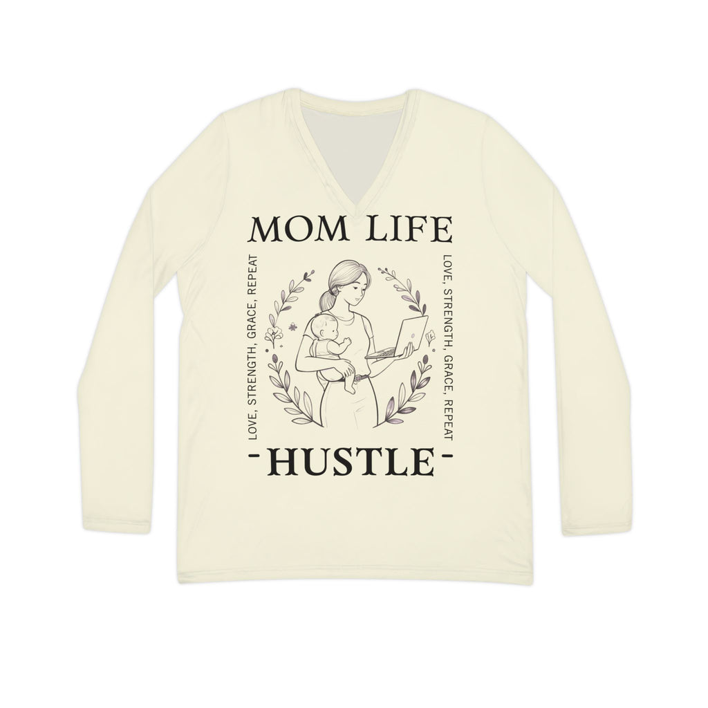 Pastel Lemon Mom Life Hustle Long Sleeve V-Neck Shirt