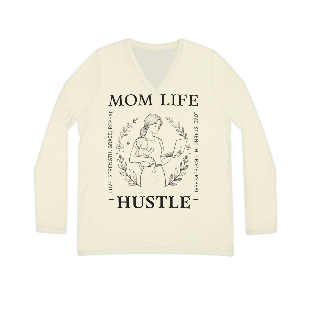 Pastel Lemon Mom Life Hustle Long Sleeve V-Neck Shirt