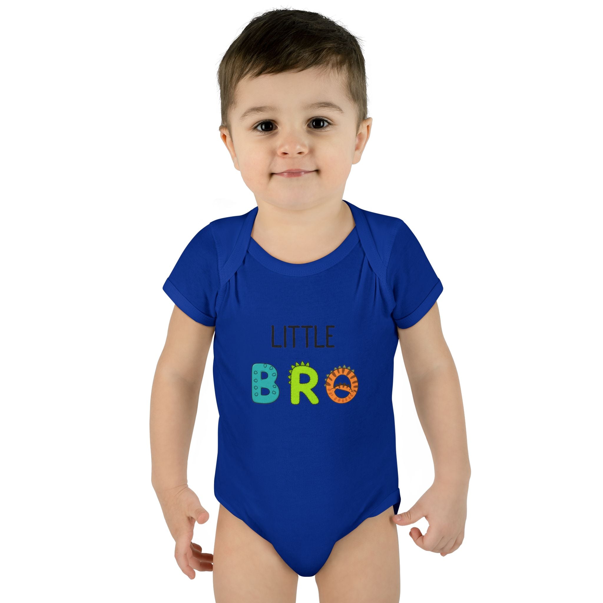 Baby Bodysuit | 'Little Bro' Sibling Infant Onesie with Colorful Dino Letters