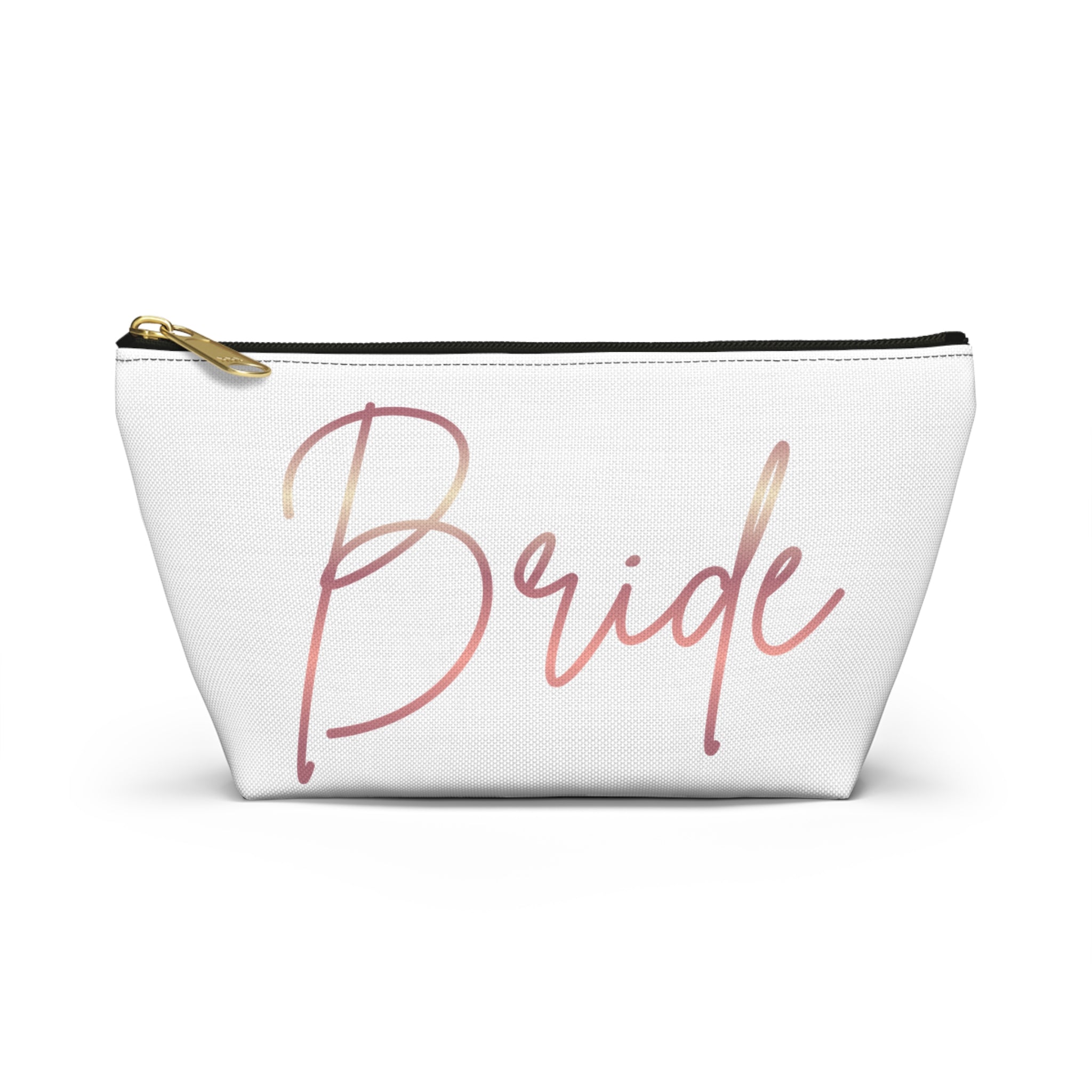 T Bottom Accessory Pouch | 'Bride' Script in Rose Gold Cosmetic Bag