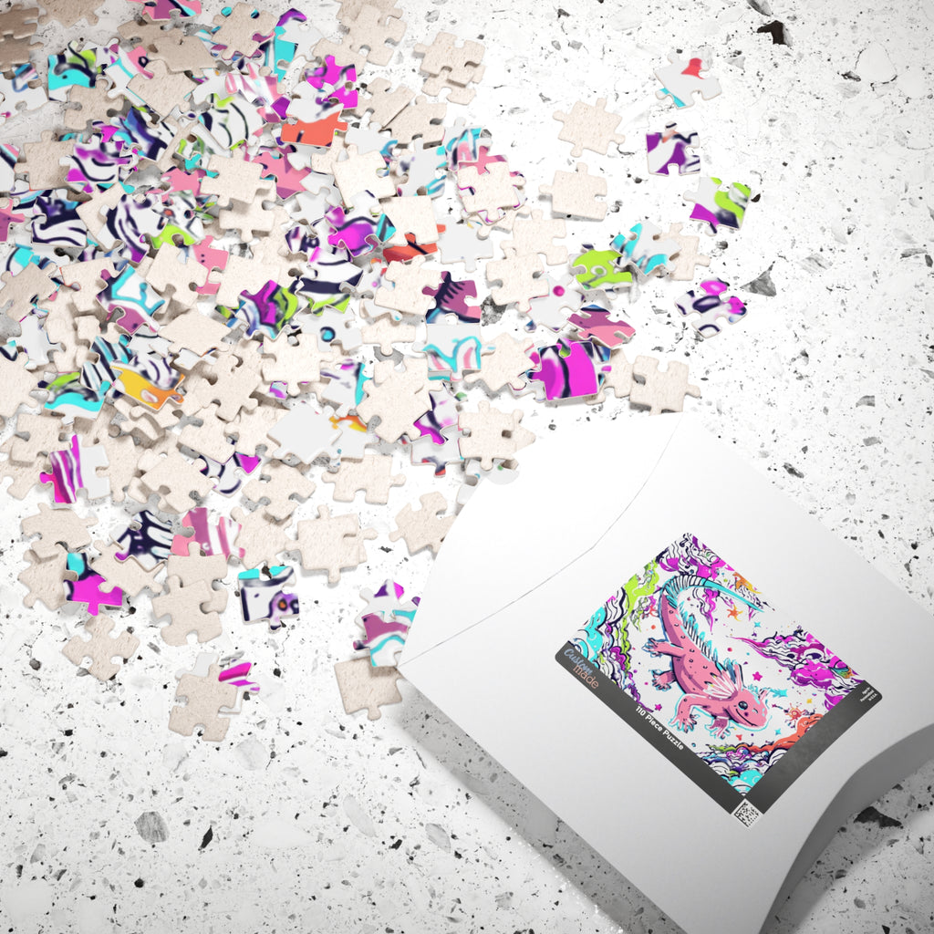 Jigsaw Puzzle | Colorful Fantasy Pink Axolotl Illustration 110 & 252 Pieces