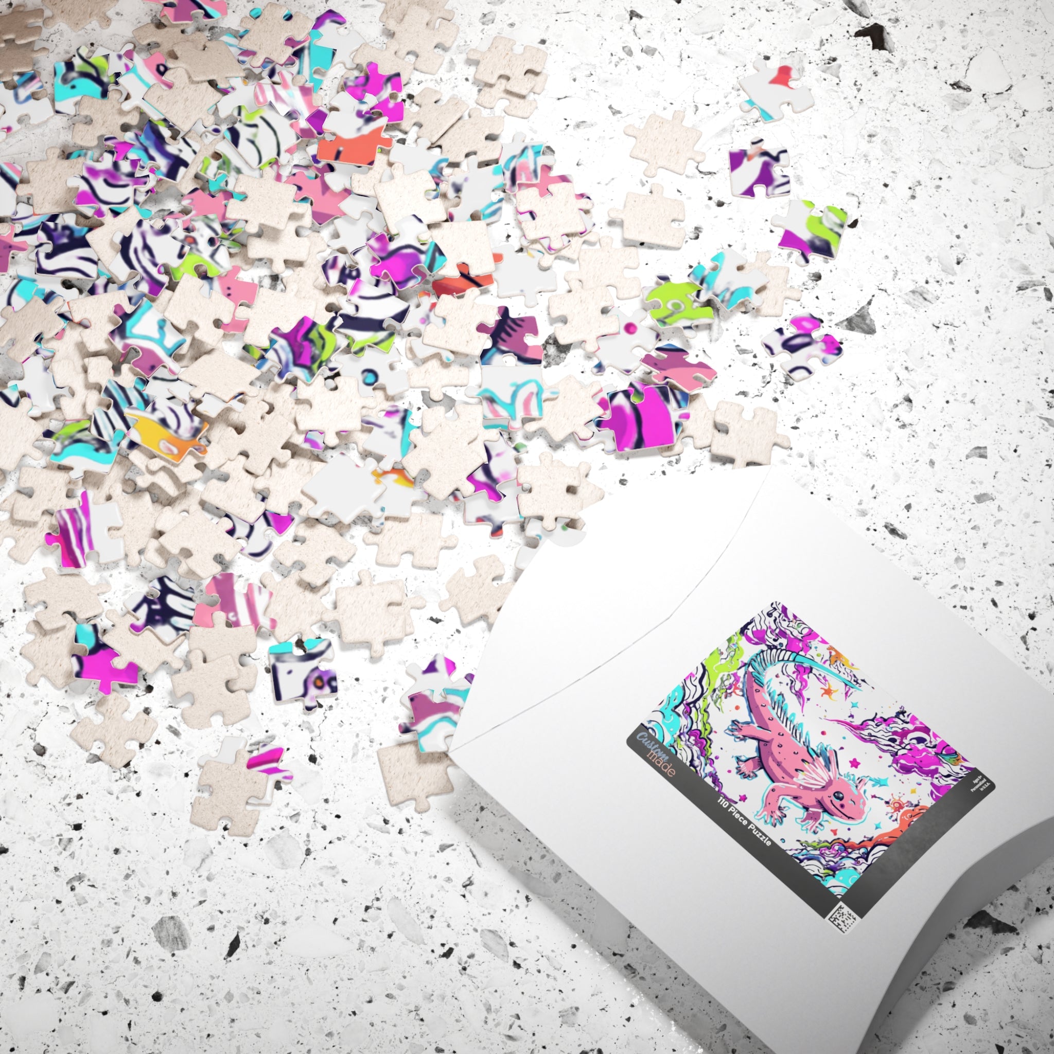 Jigsaw Puzzle | Colorful Fantasy Pink Axolotl Illustration 110 & 252 Pieces