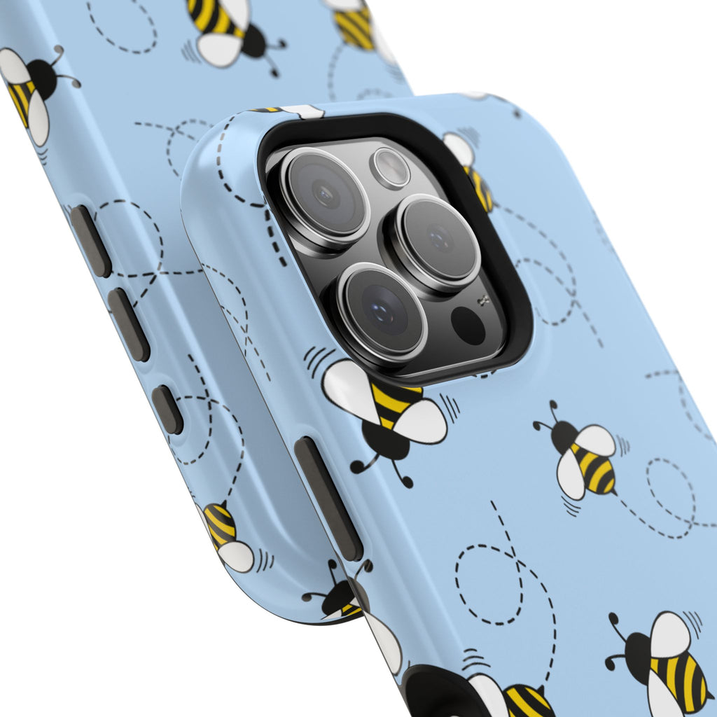 Phone Case | Sky Blue Bee Pattern Magnetic Impact-Resistant Phone Case
