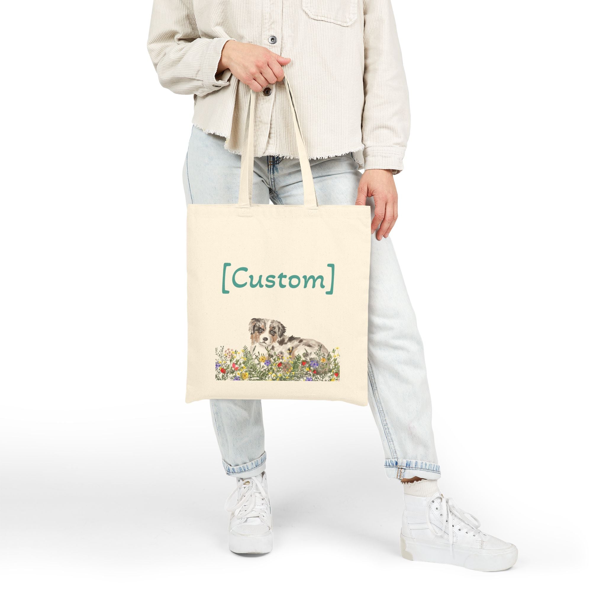 Tote Bag | Custom Puppy Floral Shoulder Bag