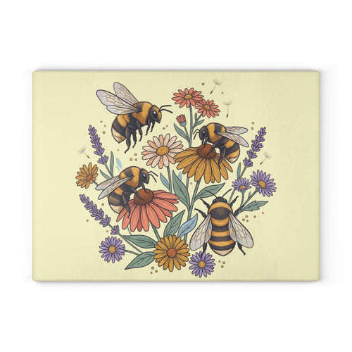 Bee and Wildflowers Glass Cutting Board