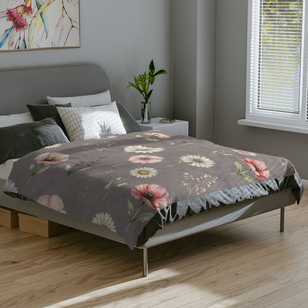 Wildflowers on Mauve Microfiber Throw