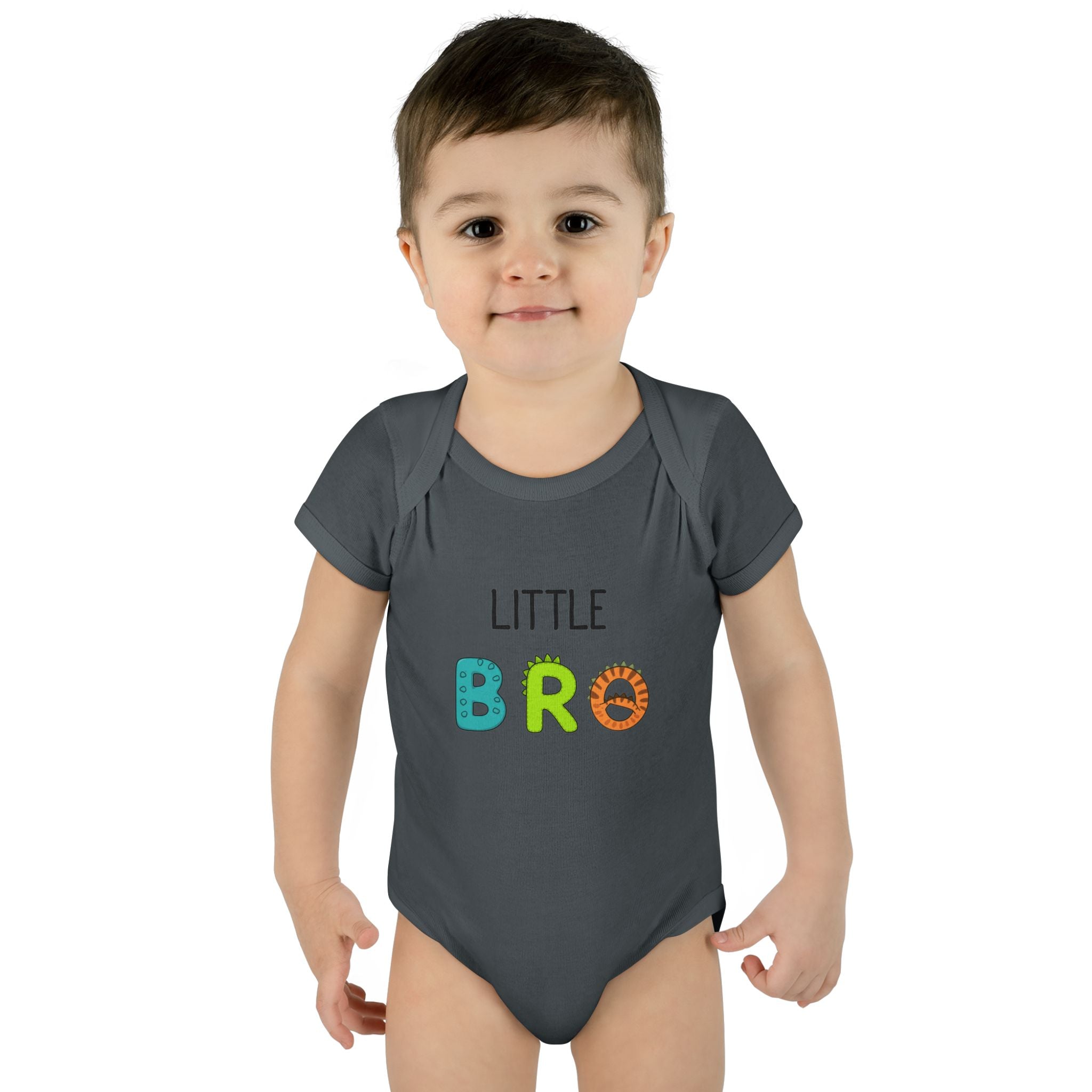 Baby Bodysuit | 'Little Bro' Sibling Infant Onesie with Colorful Dino Letters
