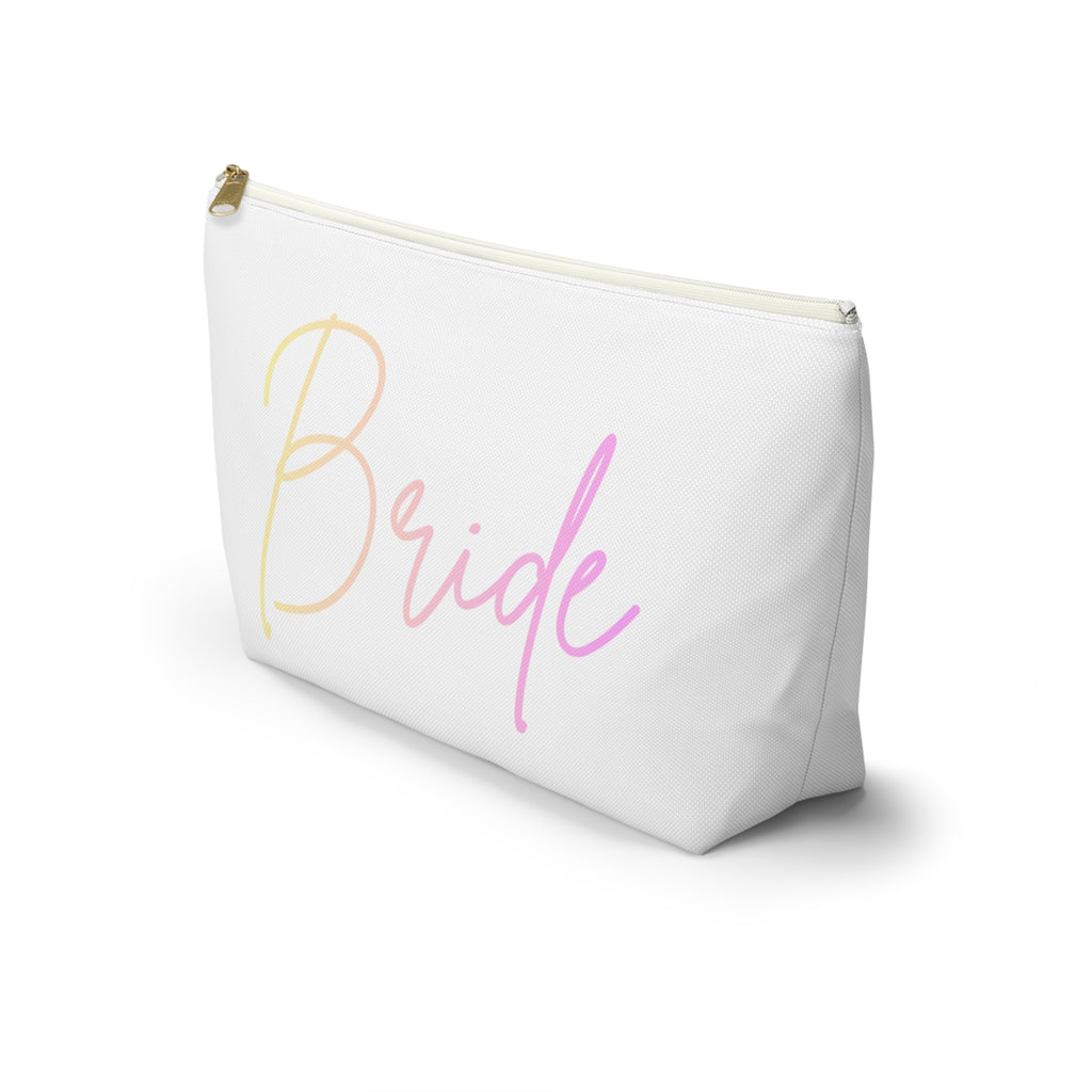 T Bottom Accessory Pouch | 'Bride' Script Pastels | Bridal Party Cosmetic Bag