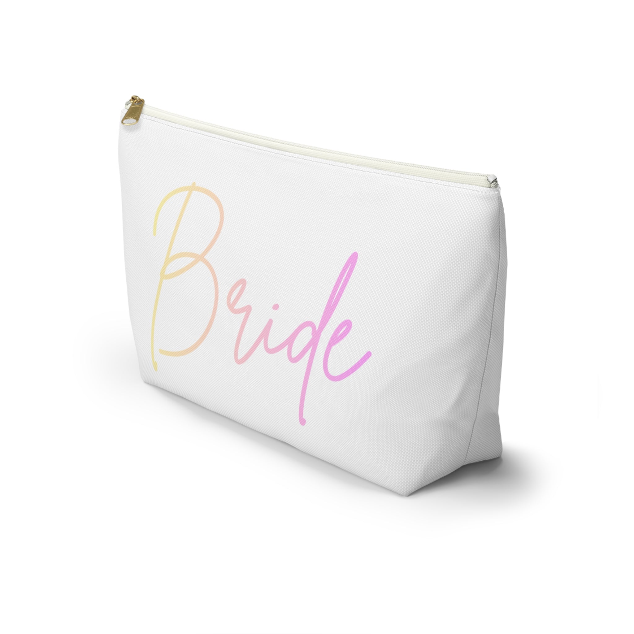 T Bottom Accessory Pouch | 'Bride' Script Pastels | Bridal Party Cosmetic Bag