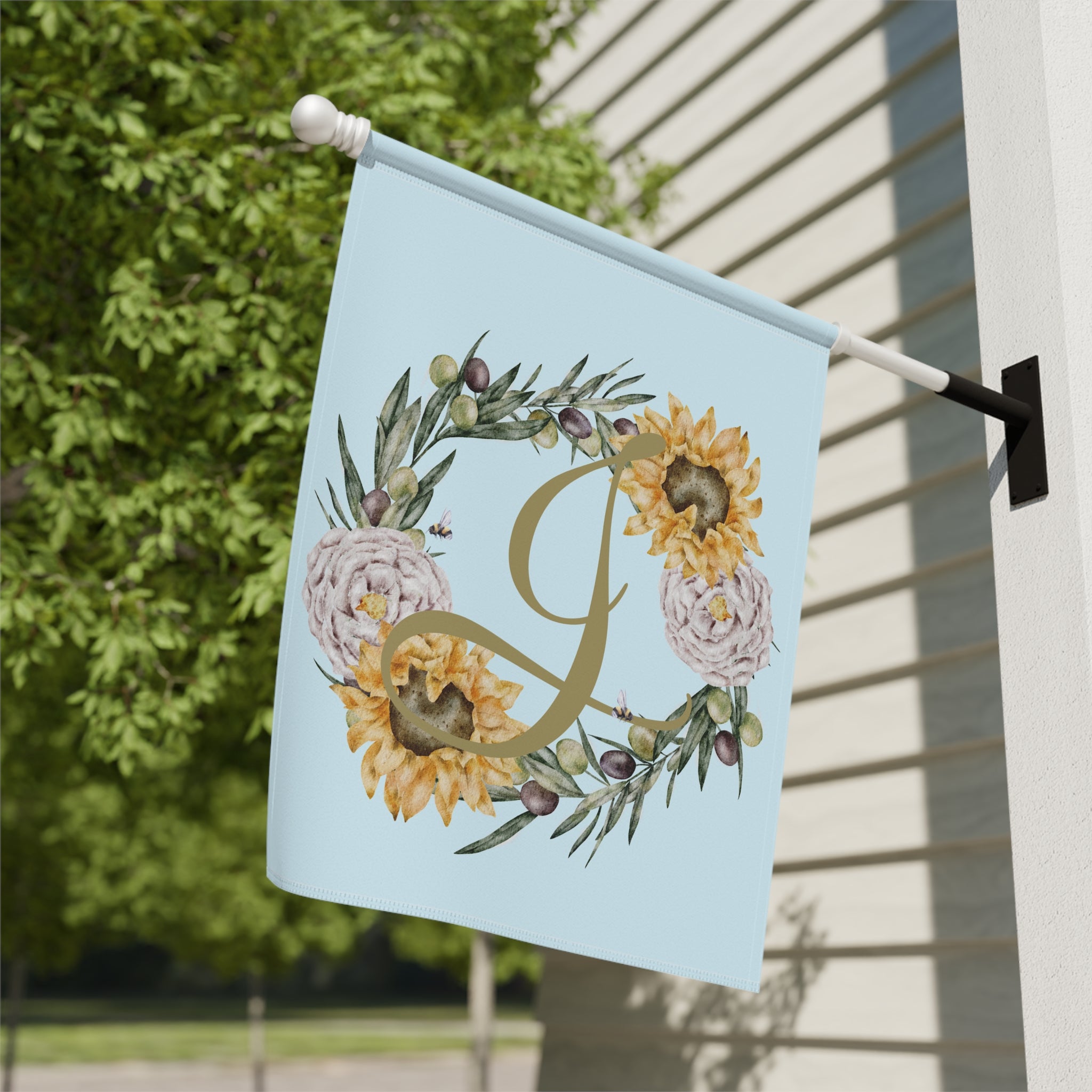 Home & Garden Banner | 'J' Monogram Boho Sunflower Flag