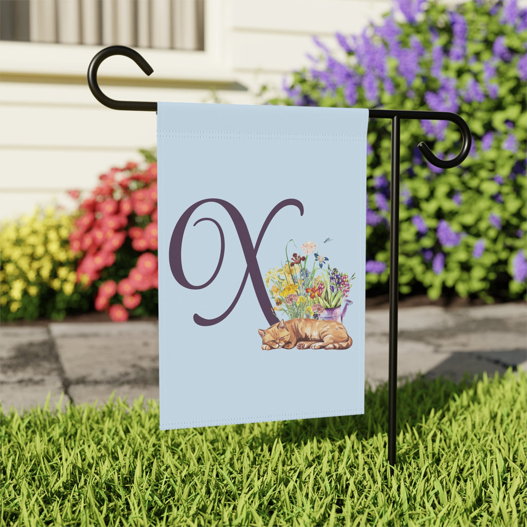 Home & Garden Banner | 'X' Monogram Flower Garden & Sleeping Cat Flag