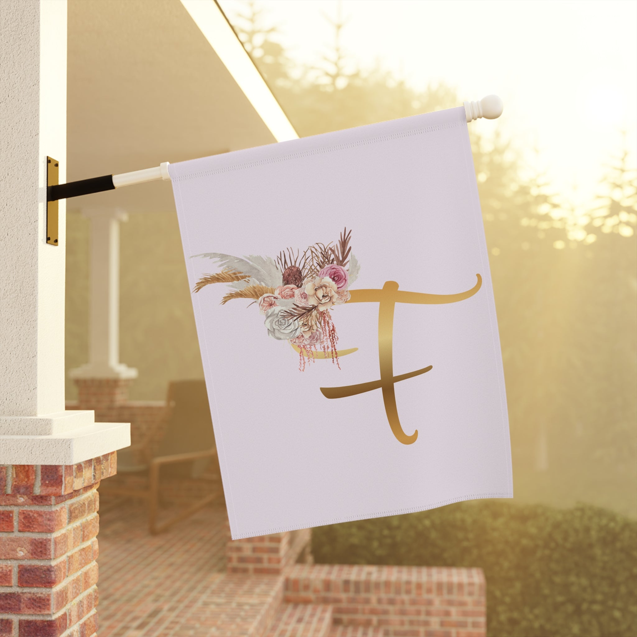 Home & Garden Banner | 'F' Monogram Blush Petals Flag