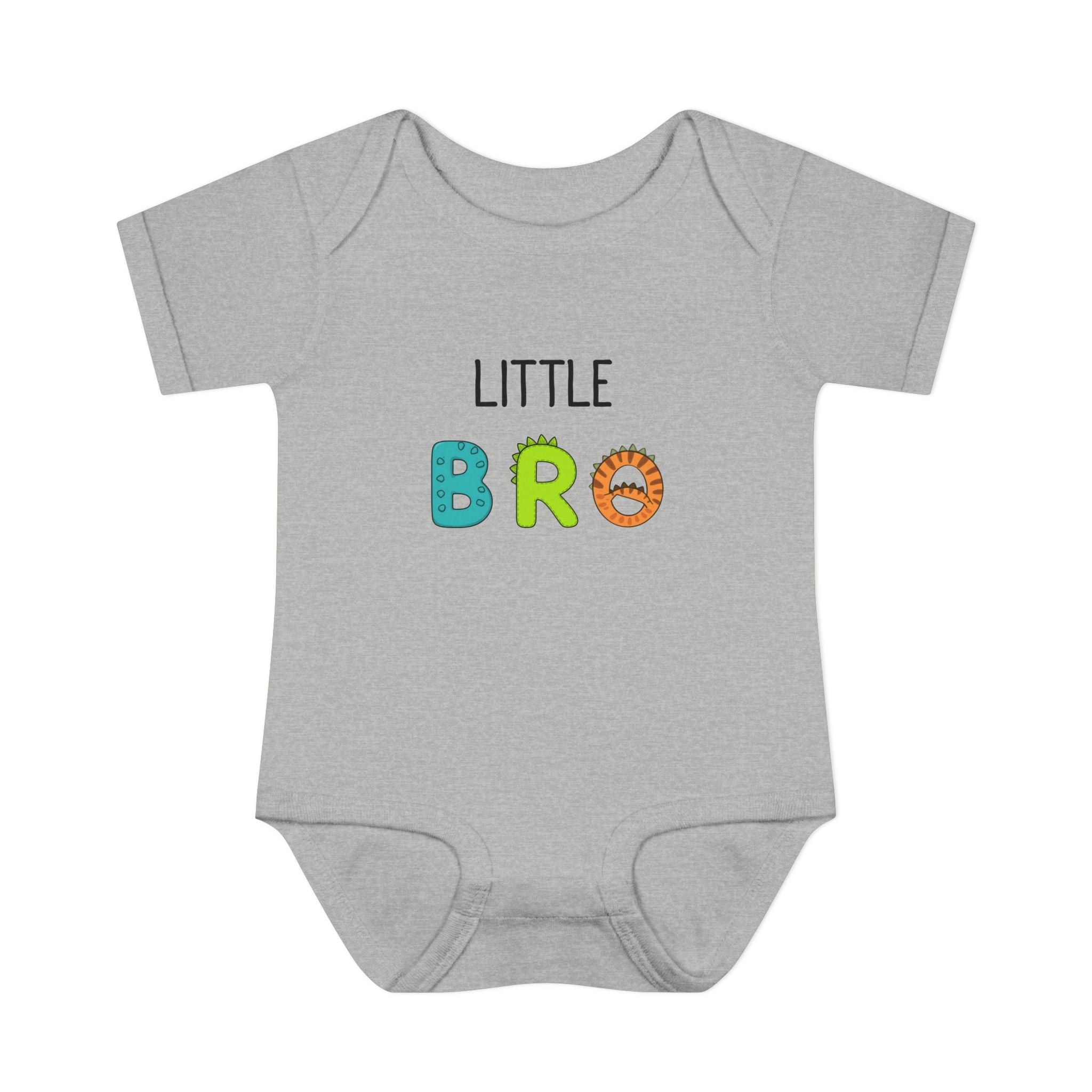 Baby Bodysuit | 'Little Bro' Sibling Infant Onesie with Colorful Dino Letters
