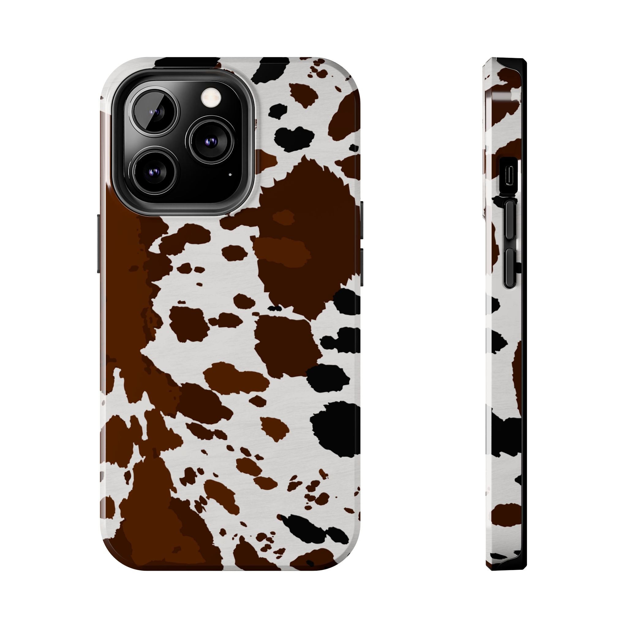Phone Case | Brown & White Cowhide Pattern Tough Protective Cover