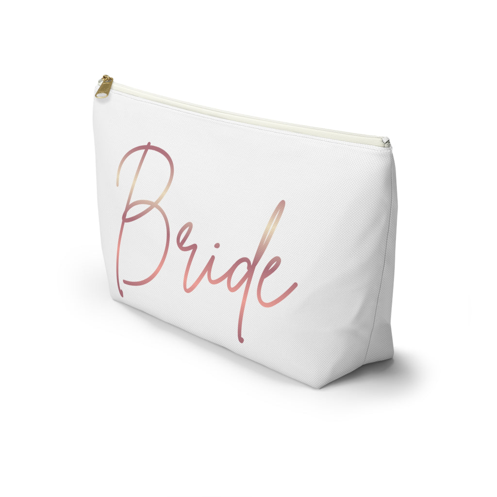 T Bottom Accessory Pouch | 'Bride' Script in Rose Gold Cosmetic Bag