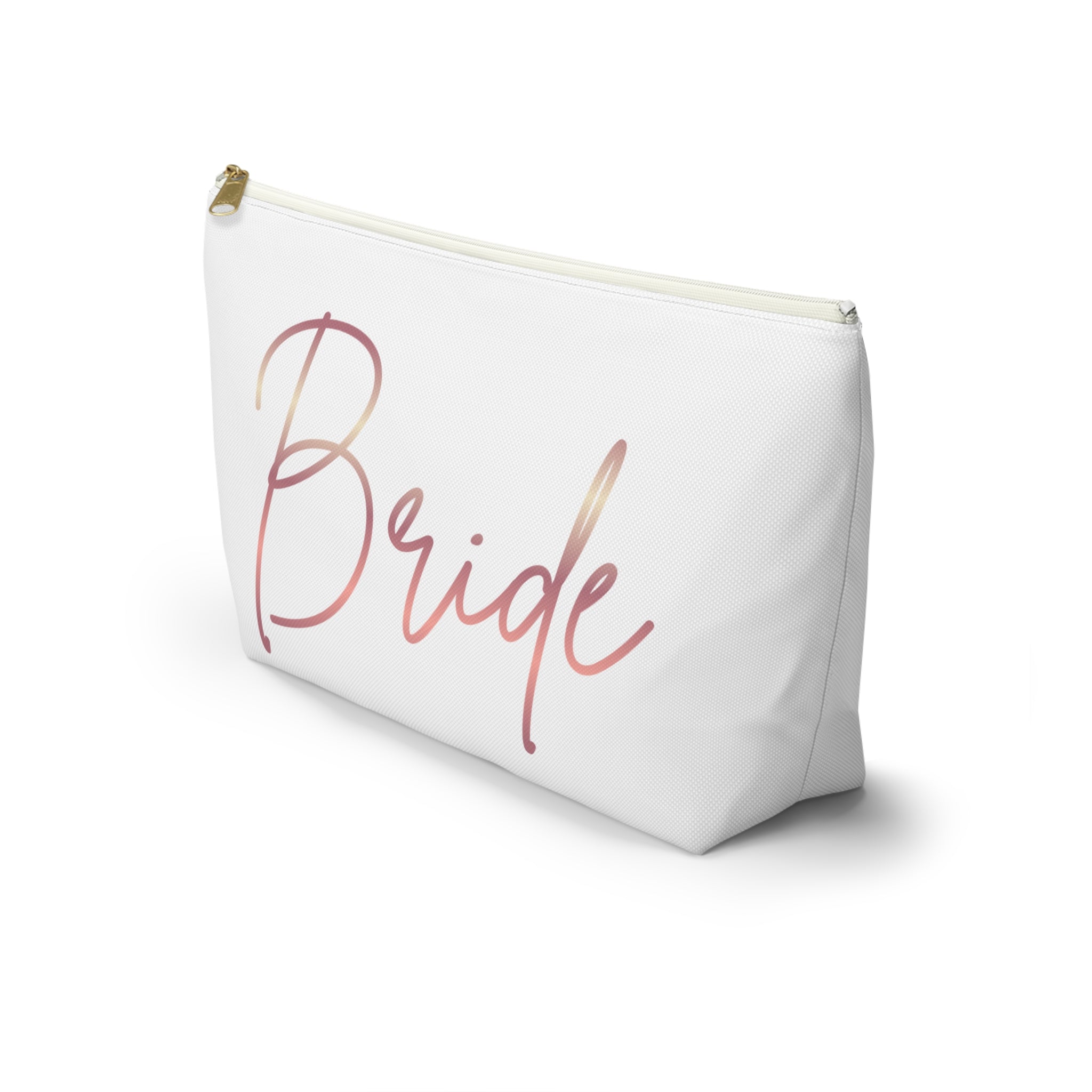 T Bottom Accessory Pouch | 'Bride' Script in Rose Gold Cosmetic Bag