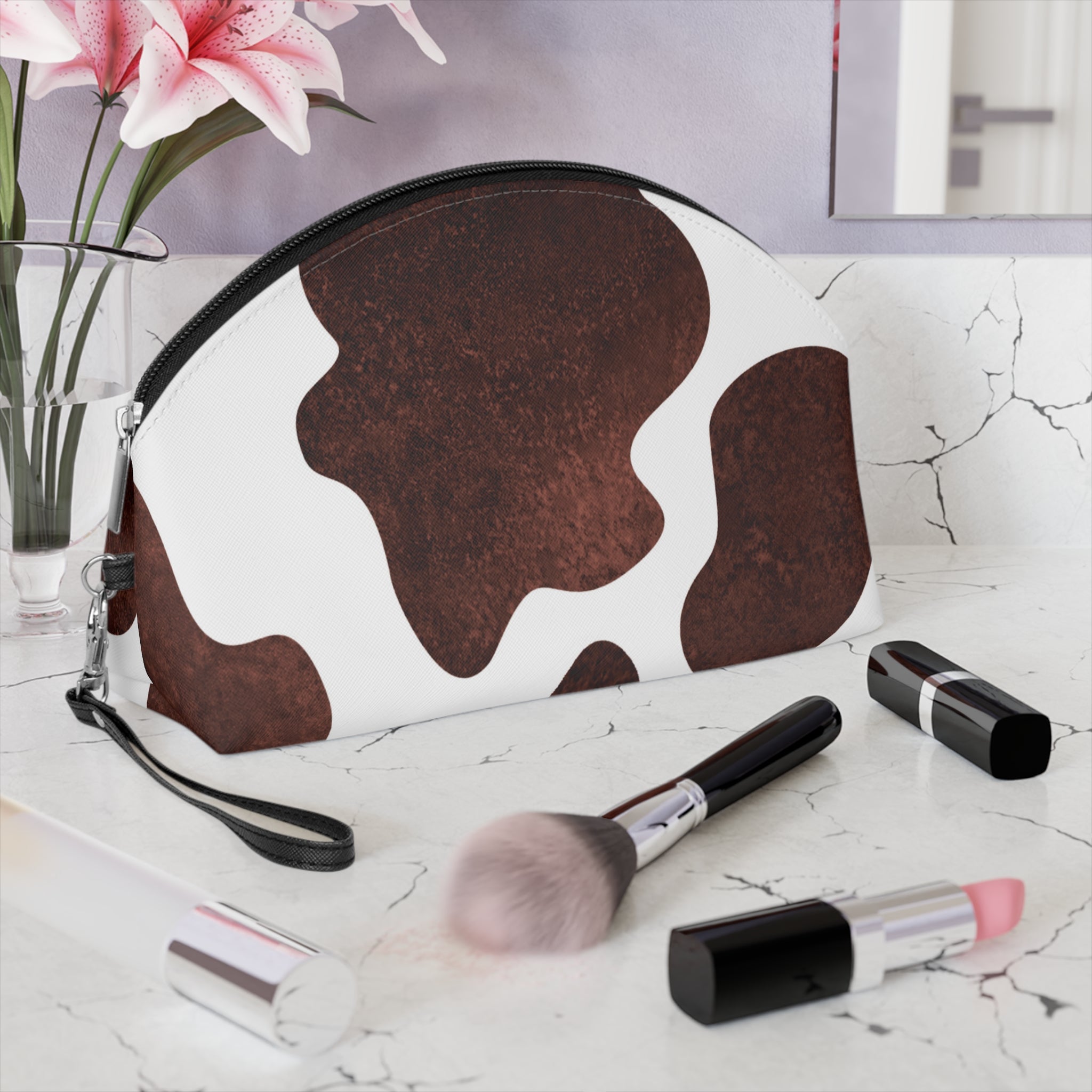 Cosmetic Pouch | Brown Rustic Cowhide Makeup Bag