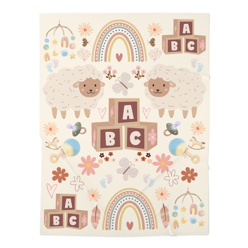 Baby Swaddle Blanket | Pastel Lambs, ABC Blocks & Rainbows Newborn Swaddle