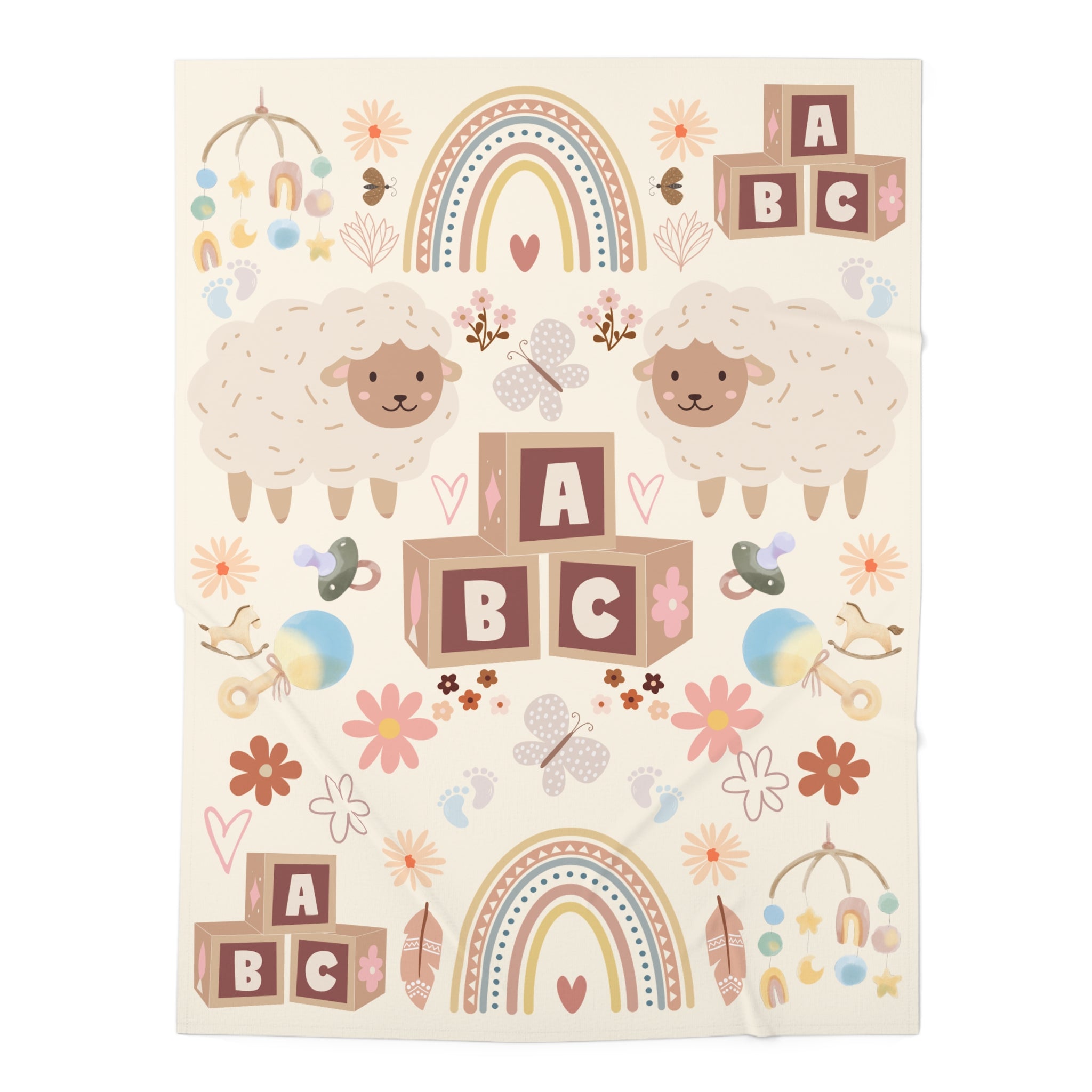Baby Swaddle Blanket | Pastel Lambs, ABC Blocks & Rainbows Newborn Swaddle